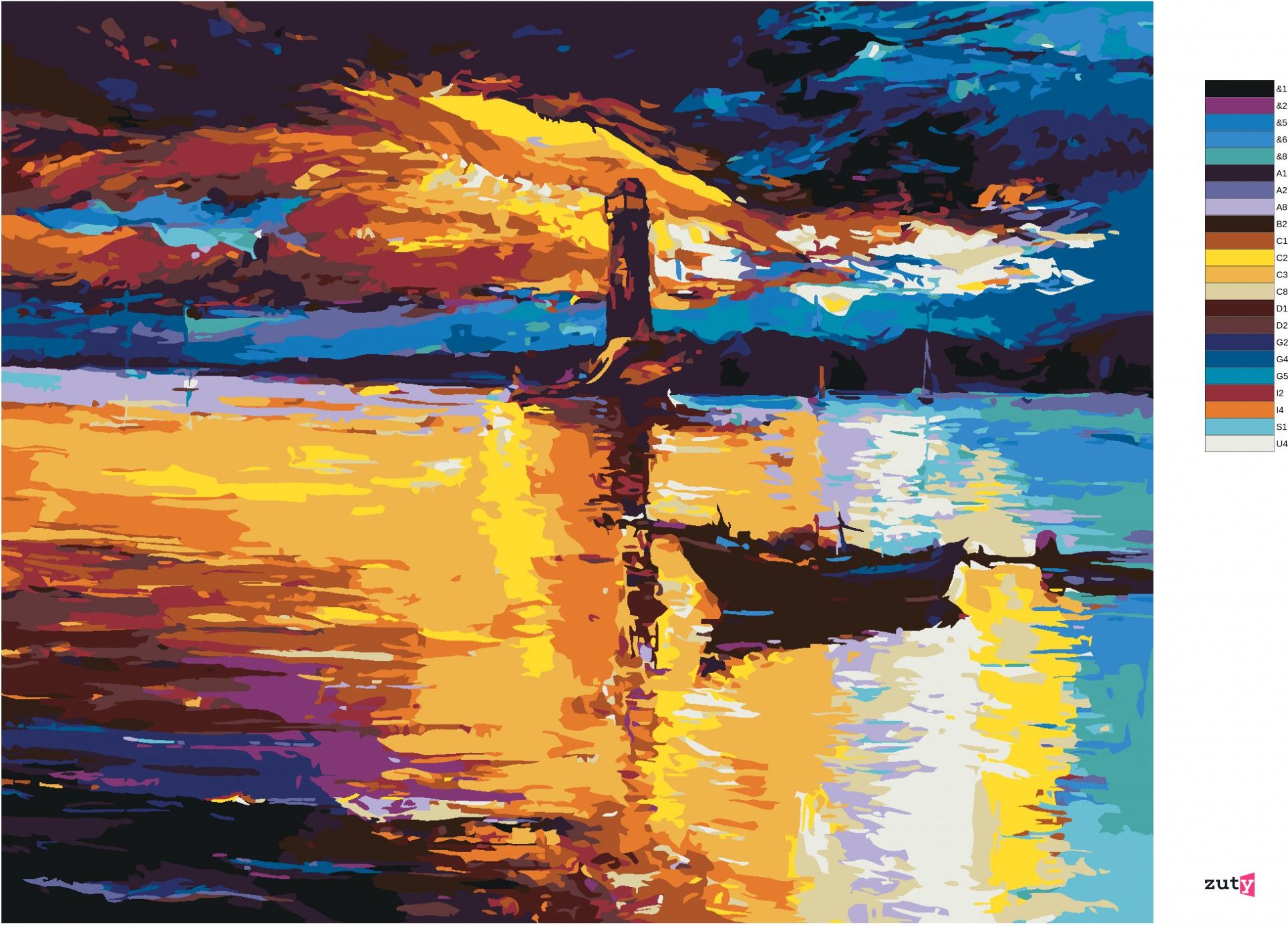 zuty Malování podle čísel - ZÁPAD SLUNCE NAD MAJÁKEM - Rozměr: 40x50 cm, Rámování: Varianta: bez rámu a bez vypnutí plátna - obrázek 8