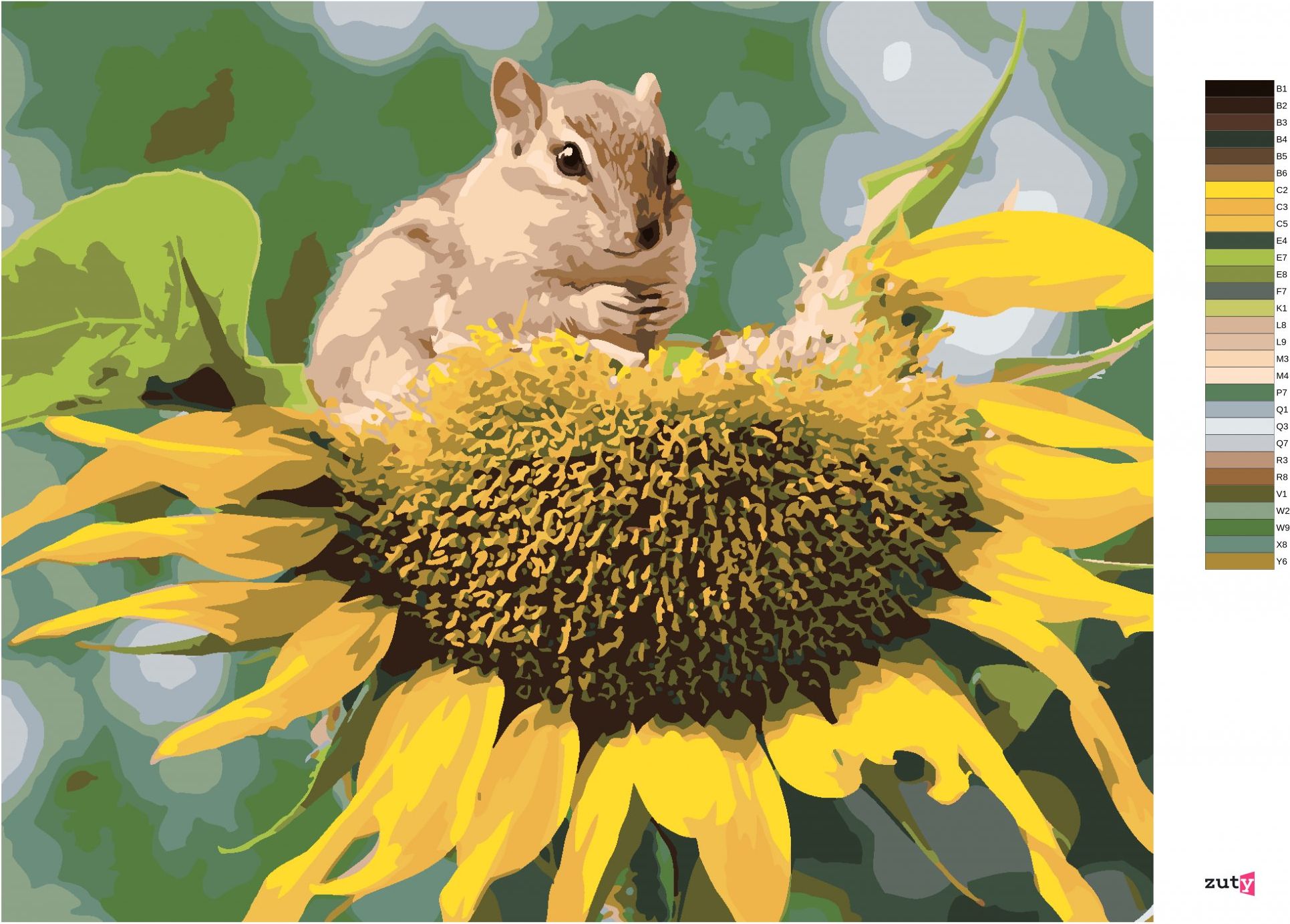 zuty Malování podle čísel - VEVERKA U SLUNEČNICE - Rozměr: 40x50 cm, Rámování: Varianta: bez rámu a bez vypnutí plátna - obrázek 4