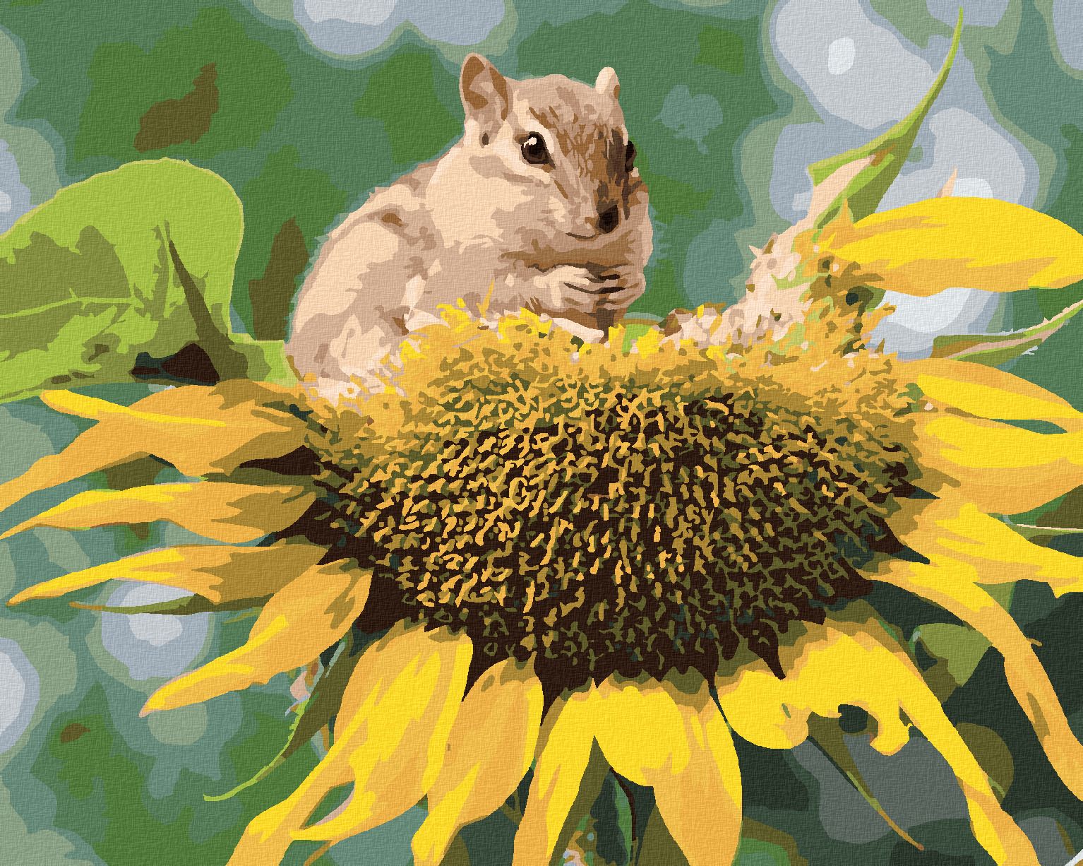 zuty Malování podle čísel - VEVERKA U SLUNEČNICE - Rozměr: 40x50 cm, Rámování: Varianta: vypnuté plátno na rám - obrázek 1