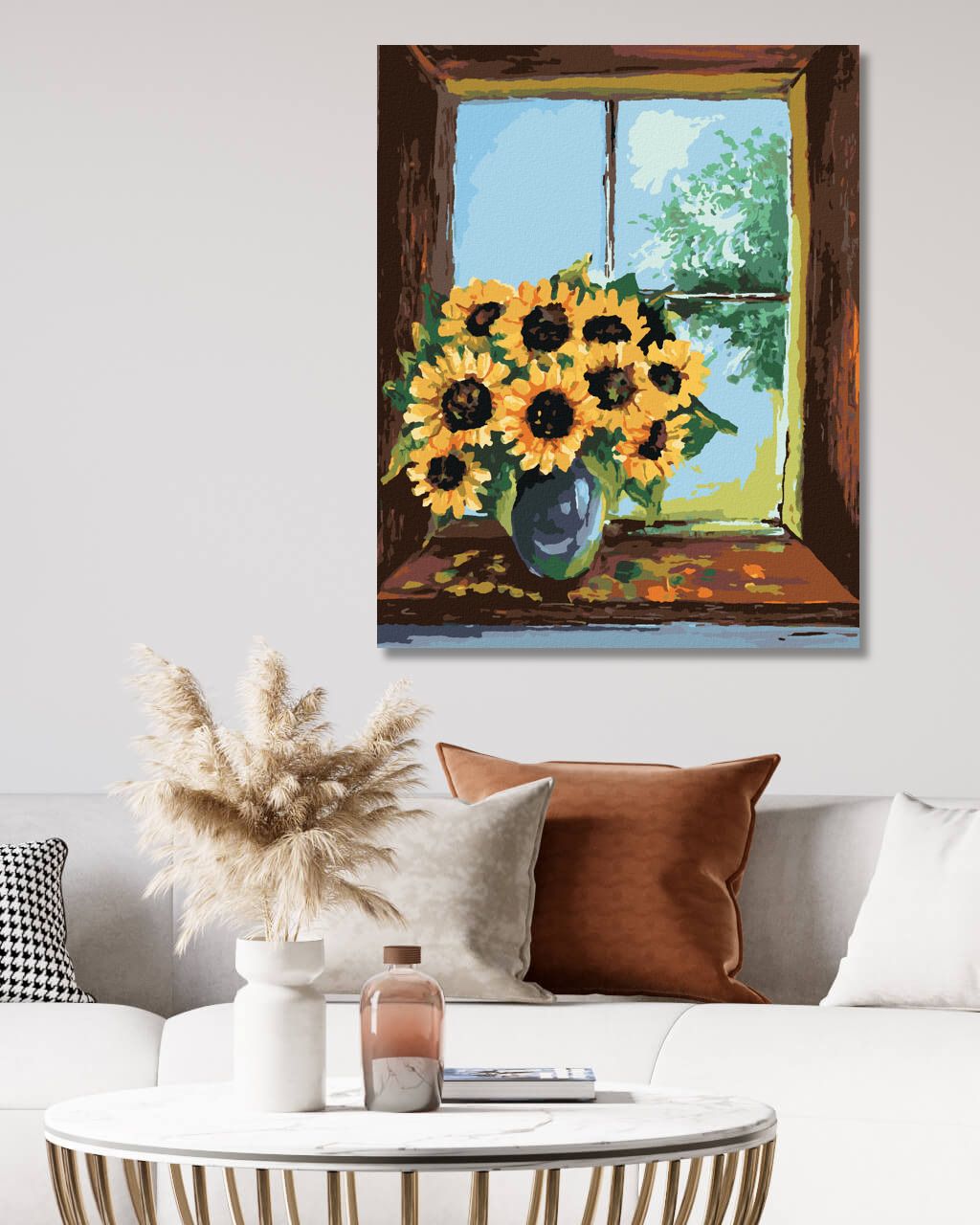 zuty Malování podle čísel - SLUNEČNICE VE VÁZE U OKNA - Rozměr: 40x50 cm, Rámování: Varianta: bez rámu a bez vypnutí plátna - obrázek 6