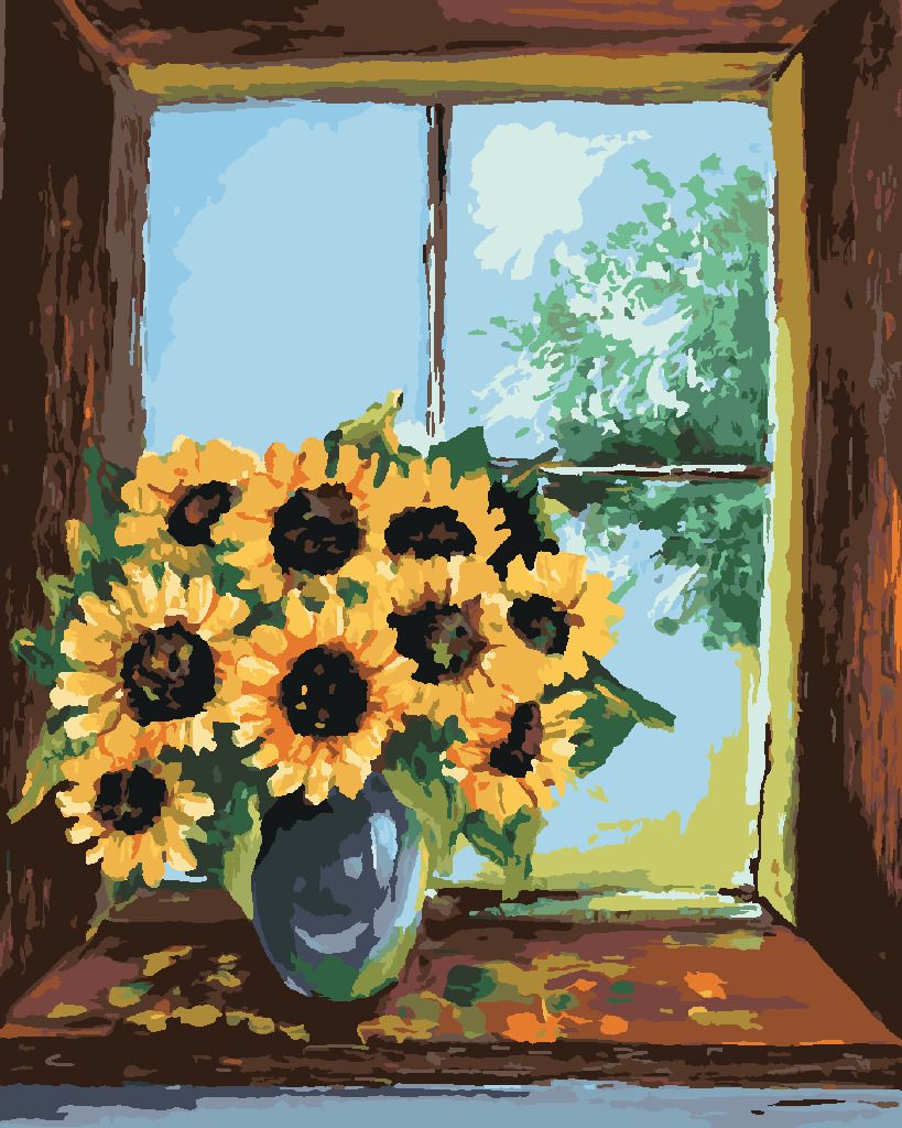 zuty Malování podle čísel - SLUNEČNICE VE VÁZE U OKNA - Rozměr: 40x50 cm, Rámování: Varianta: bez rámu a bez vypnutí plátna - obrázek 10