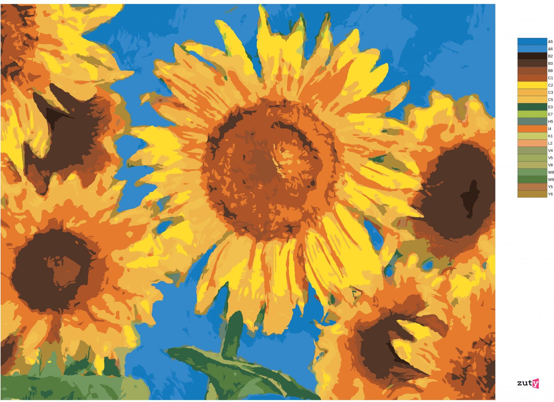 zuty Malování podle čísel - SLUNEČNICE PODLE VAN GOGHA - Rozměr: 40x50 cm, Rámování: Varianta: bez rámu a bez vypnutí plátna - obrázek 9