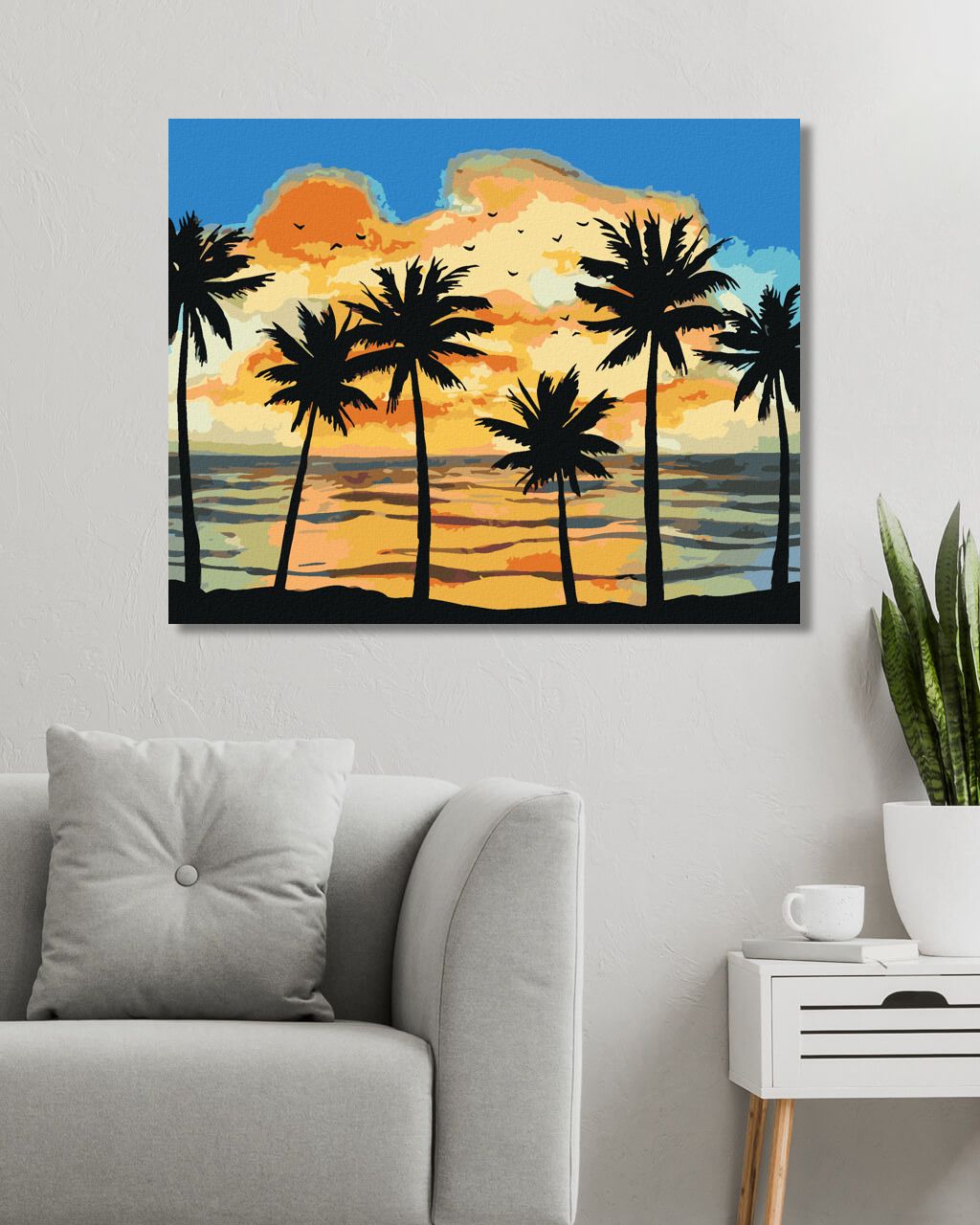 zuty Malování podle čísel - SLUNCE SVÍTÍCÍ NA PALMY - Rozměr: 40x50 cm, Rámování: Varianta: vypnuté plátno na rám - obrázek 4