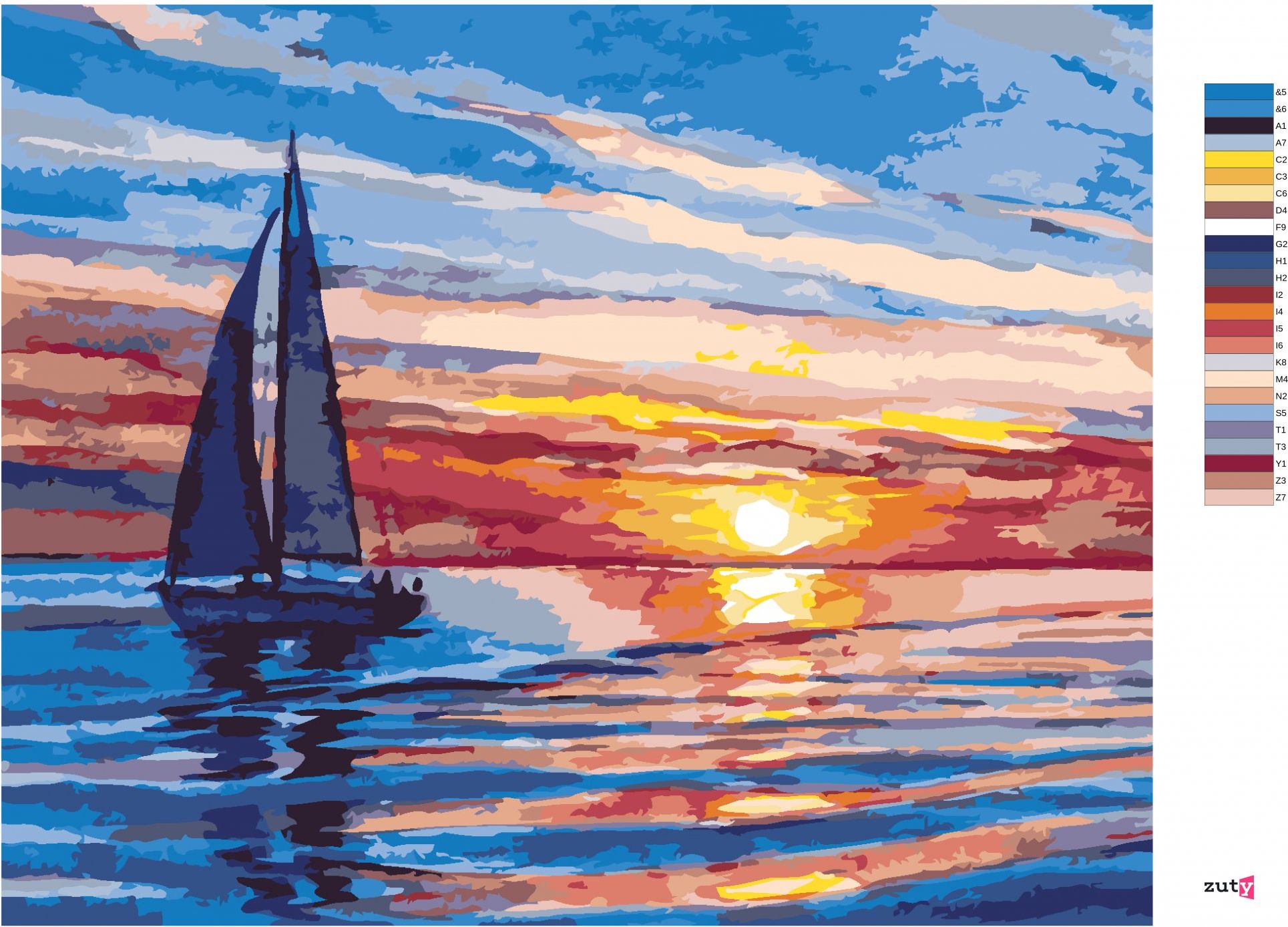 zuty Malování podle čísel - ZÁPAD SLUNCE NA MOŘI - Rozměr: 40x50 cm, Rámování: Varianta: bez rámu a bez vypnutí plátna - obrázek 2
