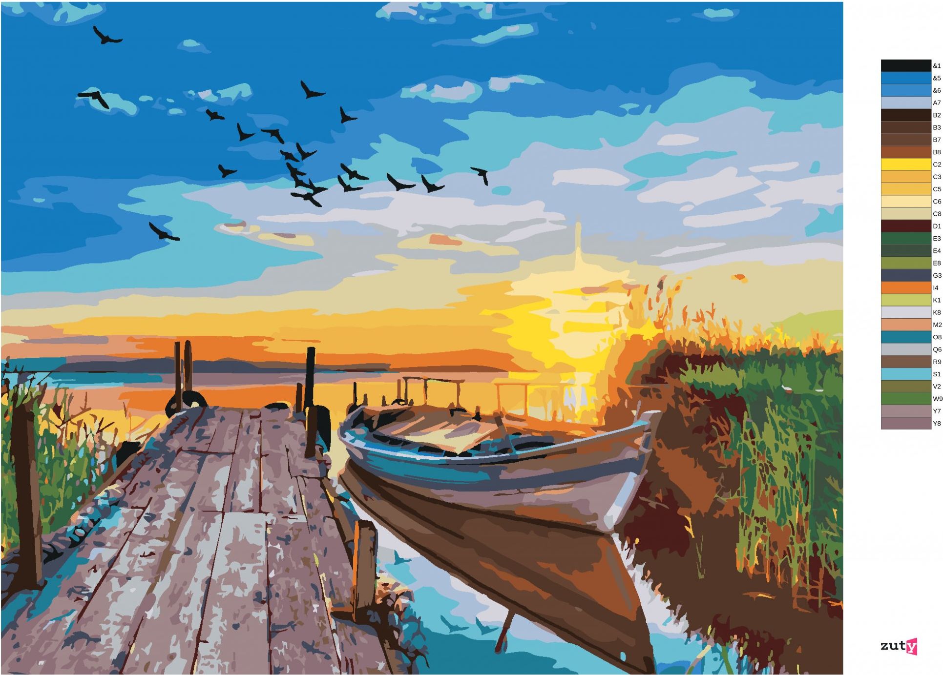 zuty Malování podle čísel - ZÁPAD SLUNCE NAD JEZEREM S LOĎKOU - Rozměr: 40x50 cm, Rámování: Varianta: vypnuté plátno na rám - obrázek 10