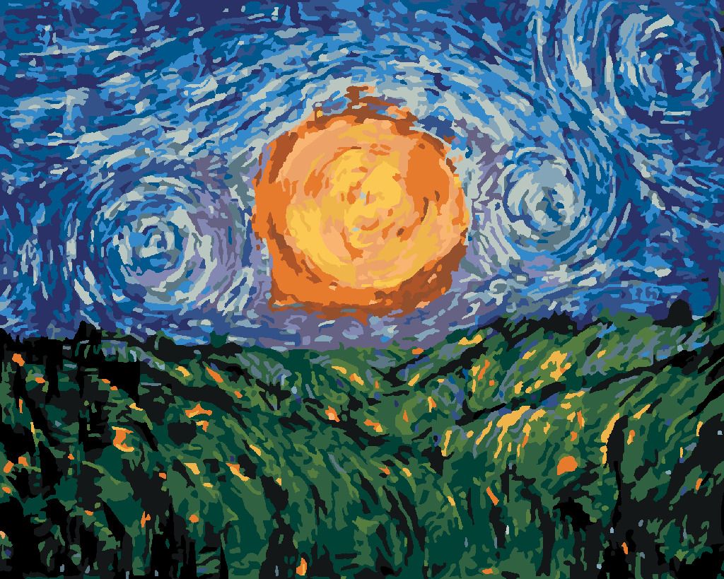 zuty Malování podle čísel - SLUNCE NA OBLOZE PODLE VAN GOGHA - Rozměr: 40x50 cm, Rámování: Varianta: bez rámu a bez vypnutí plátna - obrázek 5