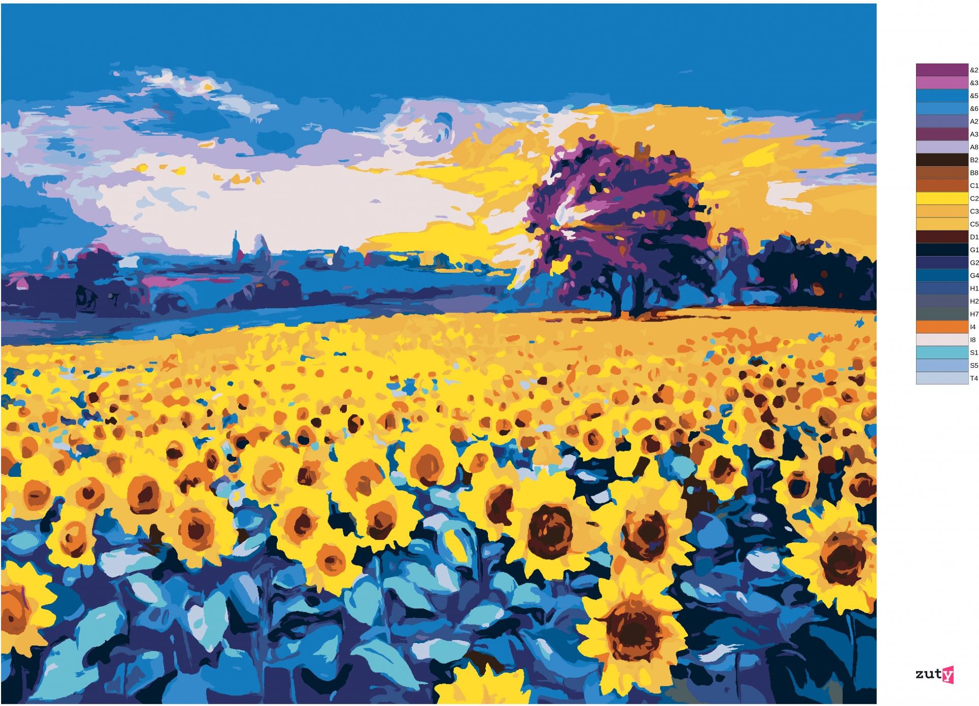 zuty Malování podle čísel - OBROVSKÉ SLUNEČNICOVÉ POLE - Rozměr: 40x50 cm, Rámování: Varianta: bez rámu a bez vypnutí plátna - obrázek 6