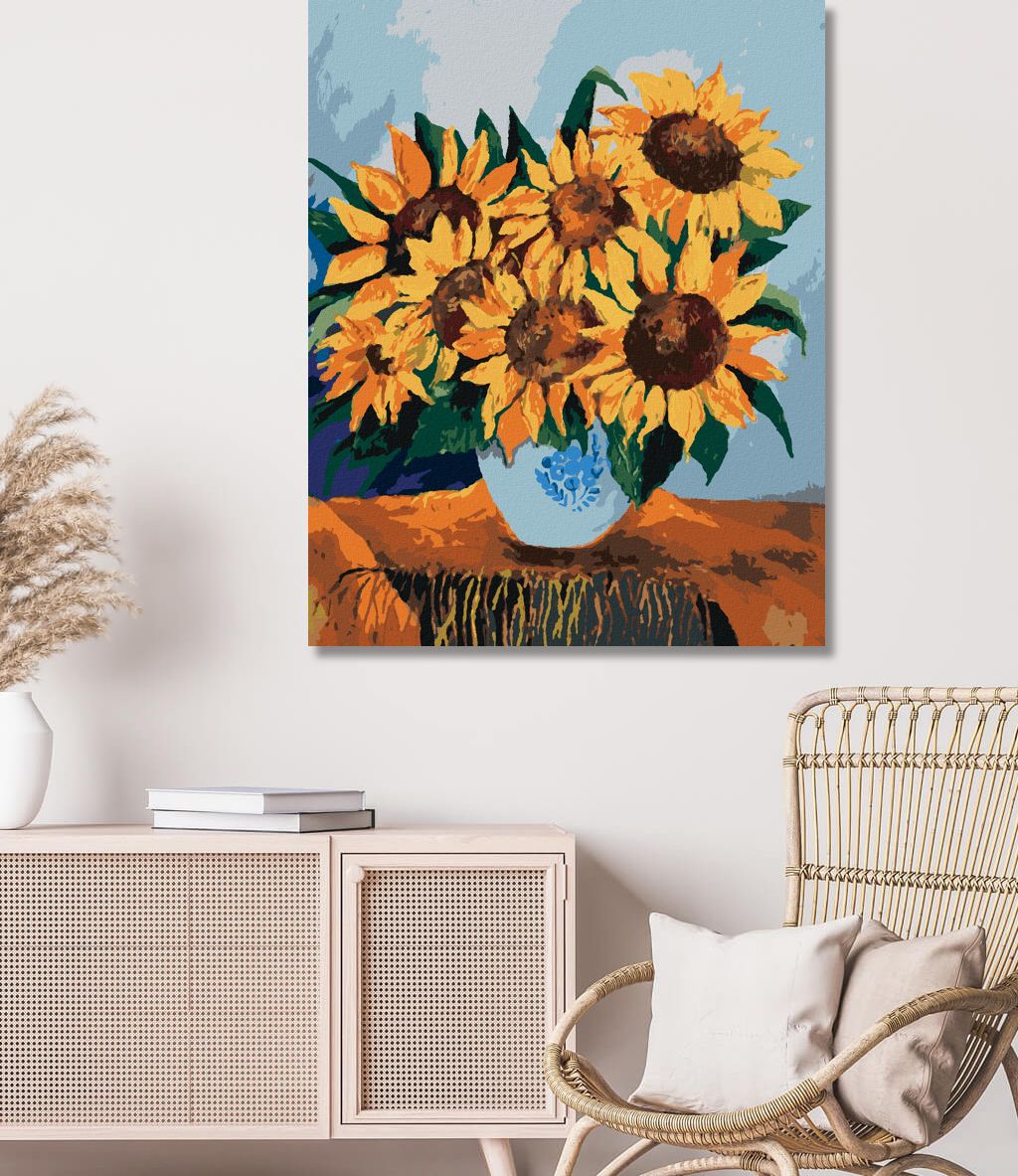 zuty Malování podle čísel - SLUNEČNICE NA UBRUSU - Rozměr: 40x50 cm, Rámování: Varianta: vypnuté plátno na rám - obrázek 6