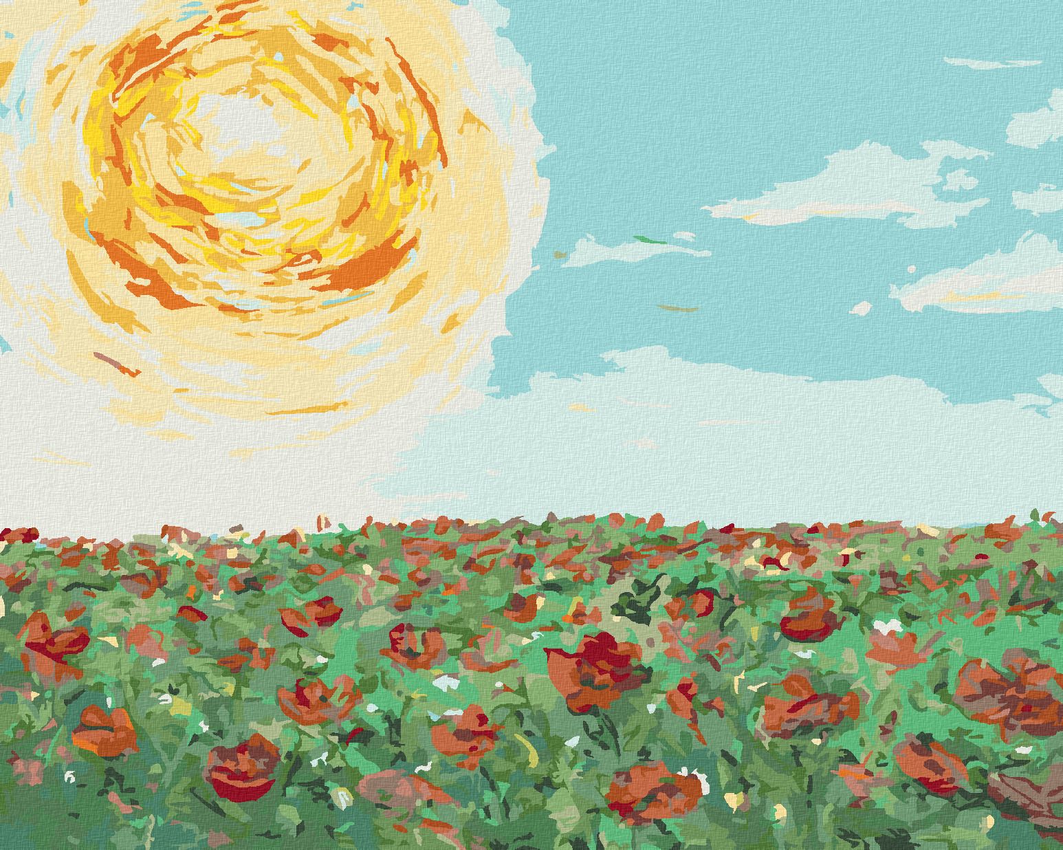 zuty Malování podle čísel - SLUNCE NAD MAKOVÝM POLEM - Rozměr: 40x50 cm, Rámování: Varianta: bez rámu a bez vypnutí plátna - obrázek 1