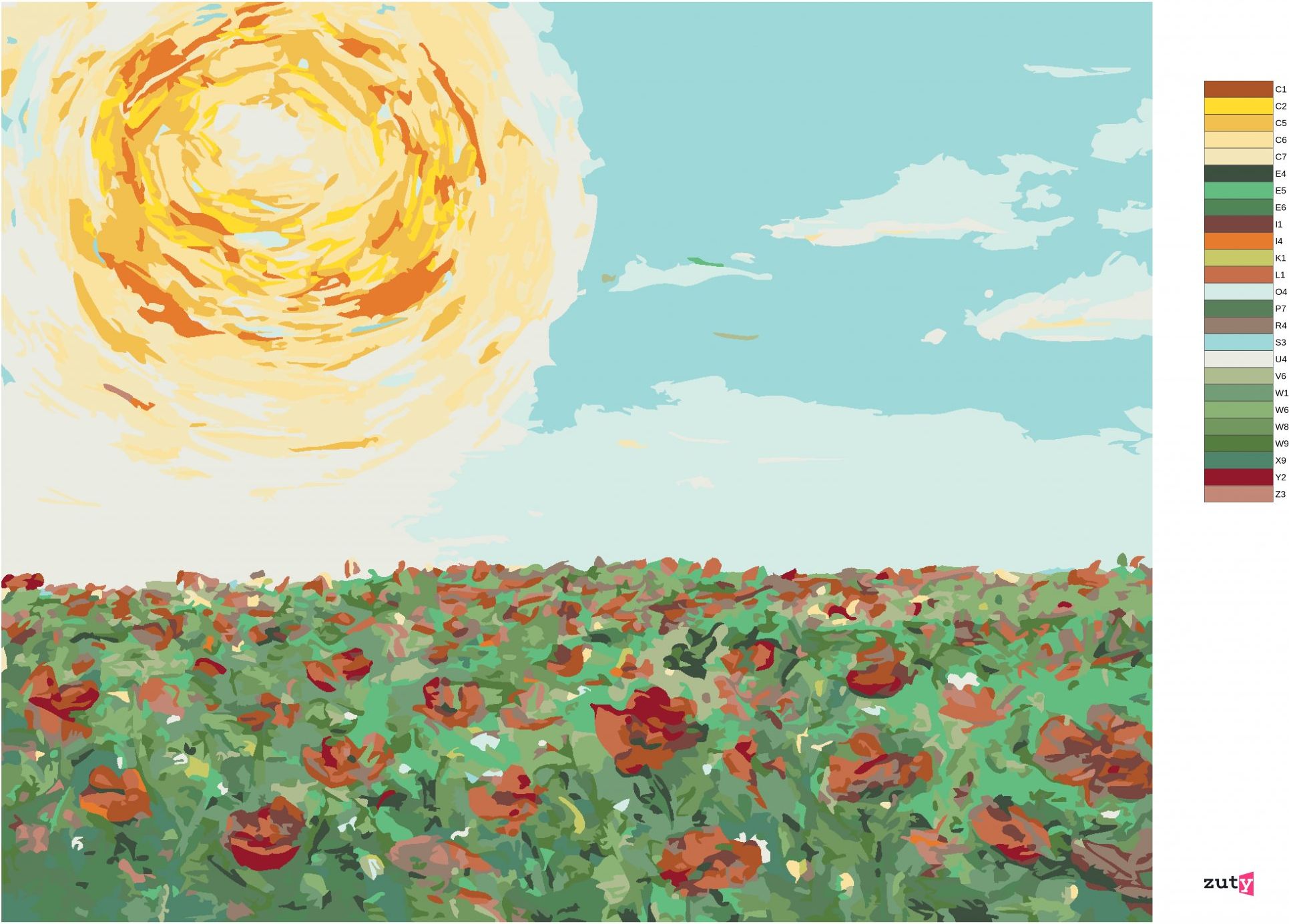 zuty Malování podle čísel - SLUNCE NAD MAKOVÝM POLEM - Rozměr: 40x50 cm, Rámování: Varianta: vypnuté plátno na rám - obrázek 6