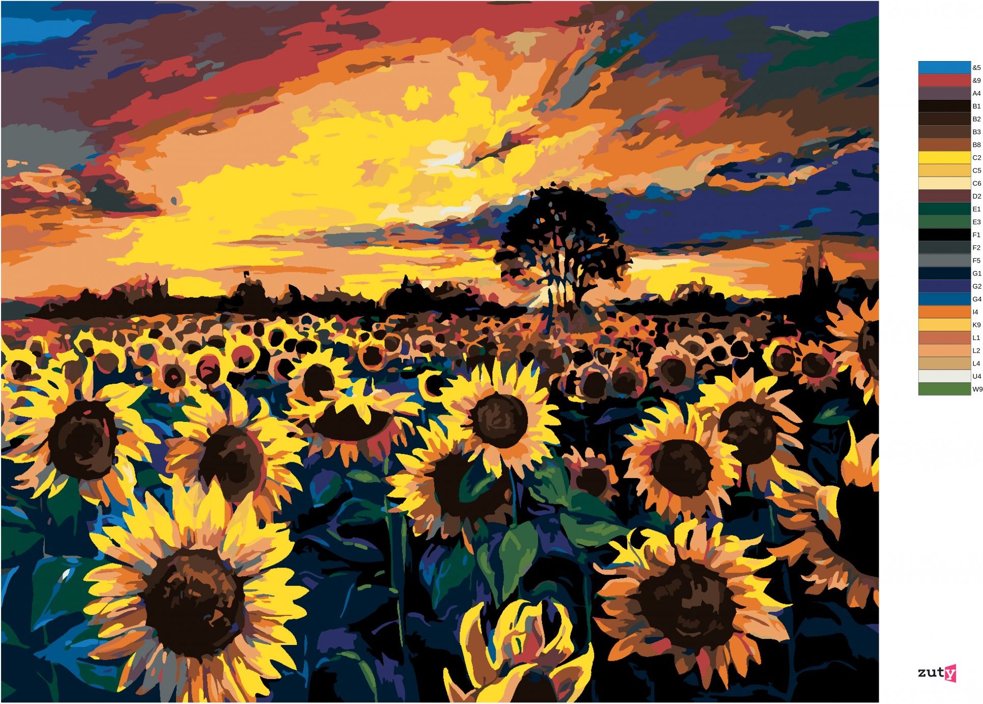 zuty Malování podle čísel - POLE PLNÉ SLUNEČNIC - Rozměr: 40x50 cm, Rámování: Varianta: bez rámu a bez vypnutí plátna - obrázek 4
