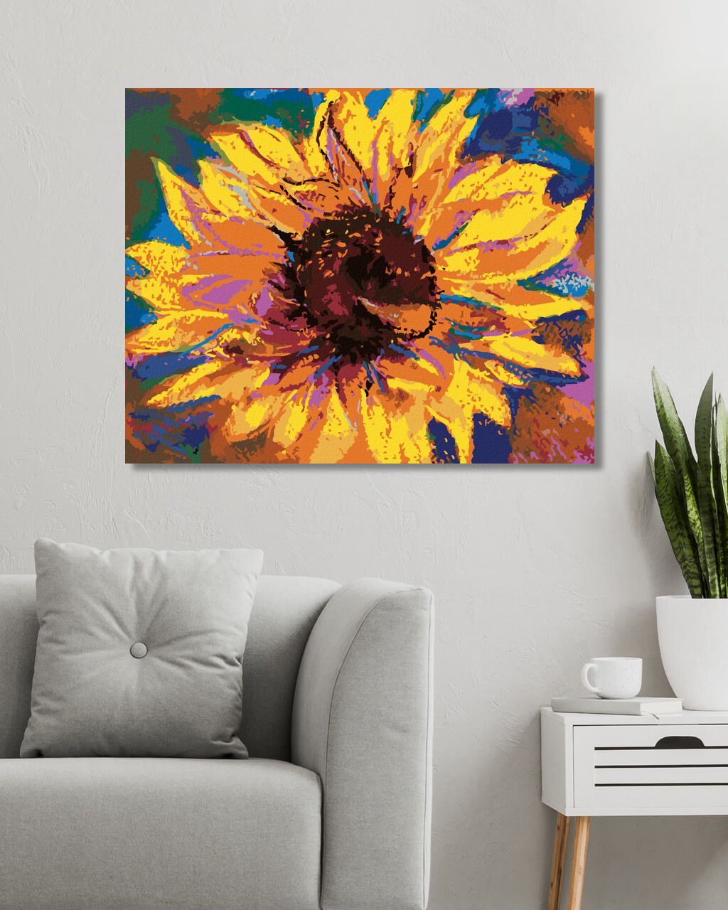 zuty Malování podle čísel - SLUNEČNICE NA BAREVNÉM POZADÍ - Rozměr: 40x50 cm, Rámování: Varianta: vypnuté plátno na rám - obrázek 2