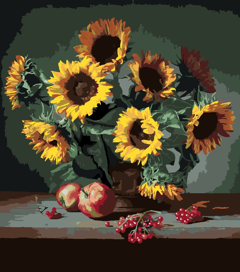 zuty Malování podle čísel - SLUNEČNICE S JABLKY A RYBÍZEM - Rozměr: 40x50 cm, Rámování: Varianta: bez rámu a bez vypnutí plátna - obrázek 9