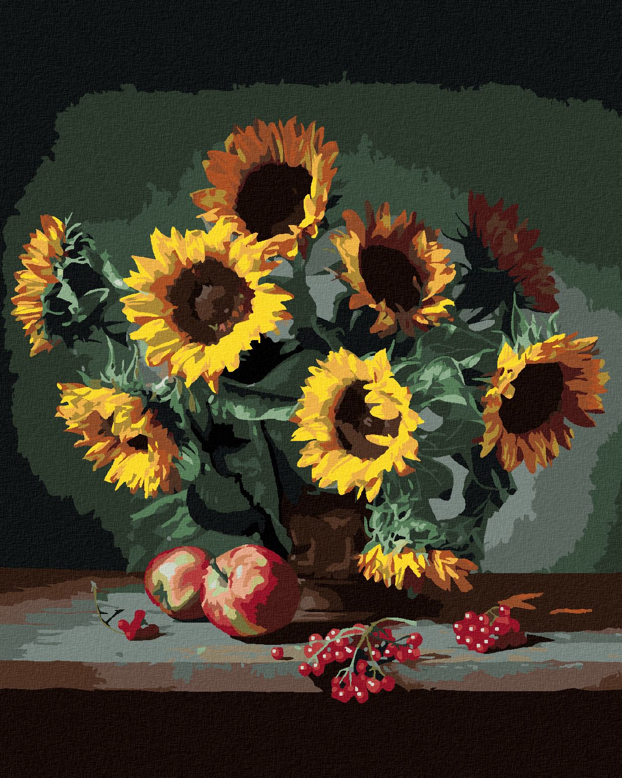 zuty Malování podle čísel - SLUNEČNICE S JABLKY A RYBÍZEM - Rozměr: 40x50 cm, Rámování: Varianta: vypnuté plátno na rám - obrázek 1