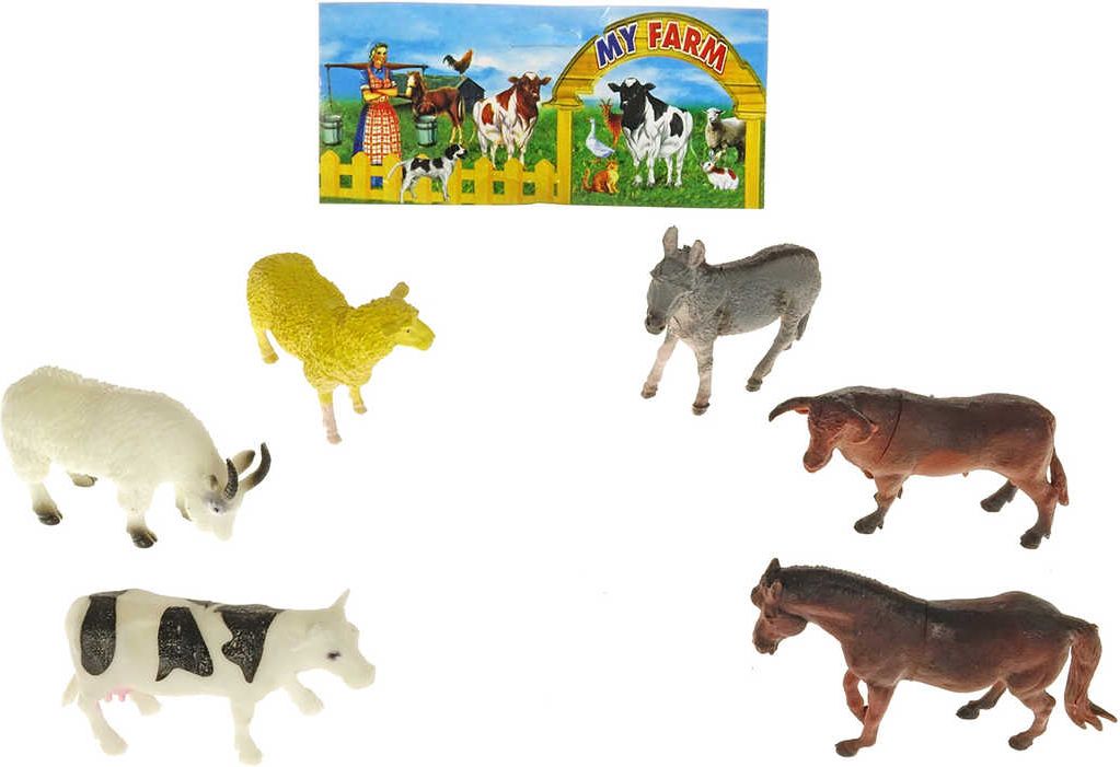 Zvířata domácí farma 8-10cm plastové figurky zvířátka set 6ks v sáčku - obrázek 1