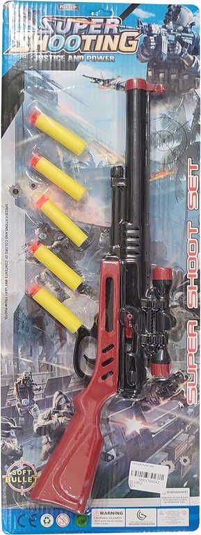 Puška dětská zbraň set s 5 soft pěnovými náboji s přísavkou plast - obrázek 1