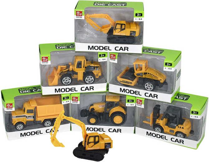 Autíčko pracovní kovové 8cm stavební stroje model 1:64 v krabičce 5 druhů - obrázek 3