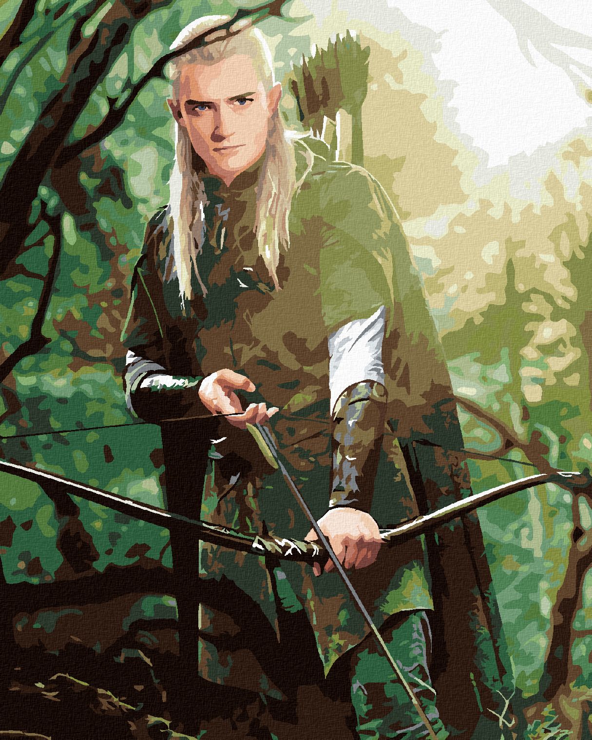 zuty Malování podle čísel - LEGOLAS V LESE (PÁN PRSTENŮ) - Rozměr: 40x50 cm, Rámování: Varianta: vypnuté plátno na rám - obrázek 1