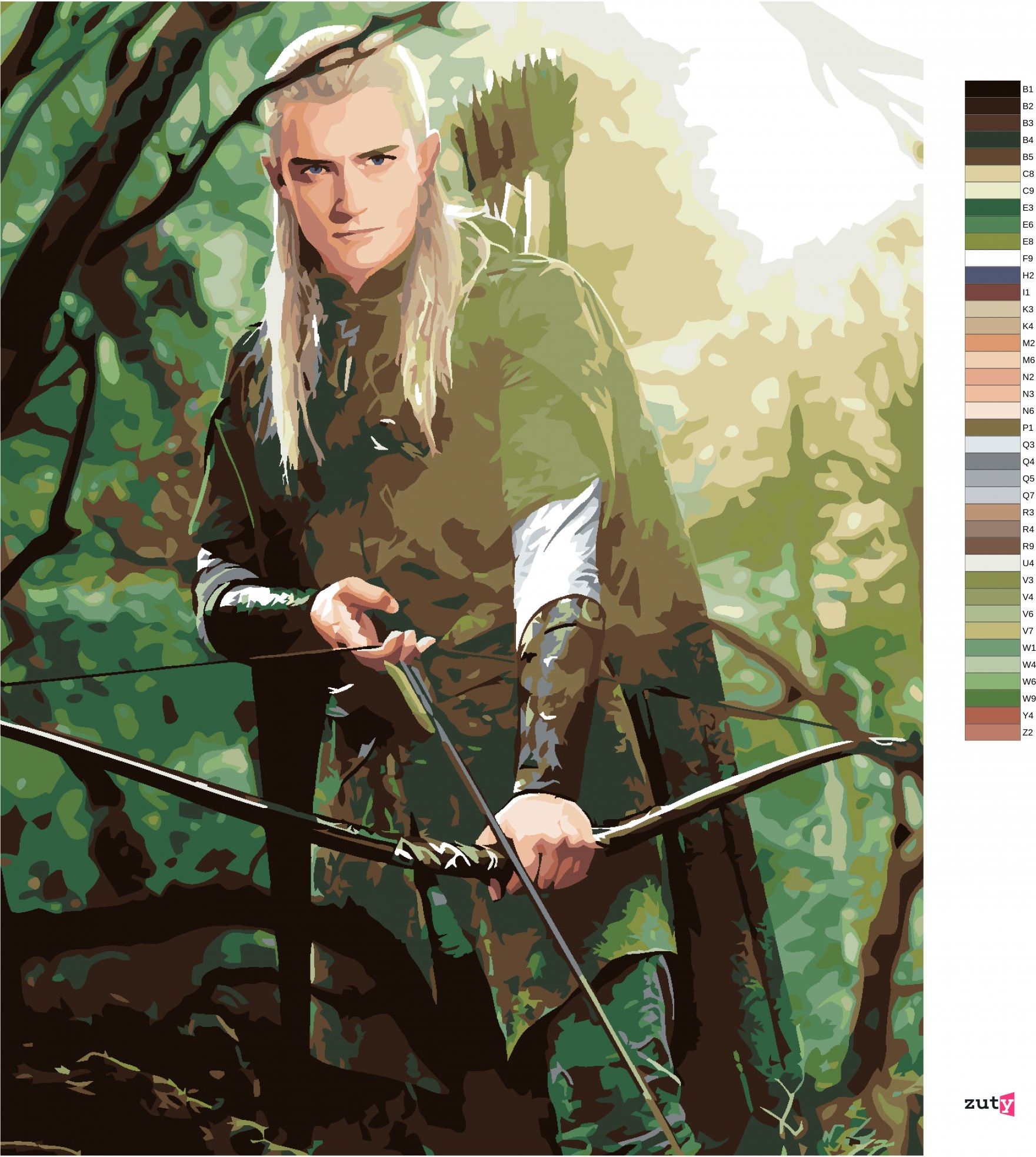 zuty Malování podle čísel - LEGOLAS V LESE (PÁN PRSTENŮ) - Rozměr: 40x50 cm, Rámování: Varianta: vypnuté plátno na rám - obrázek 3