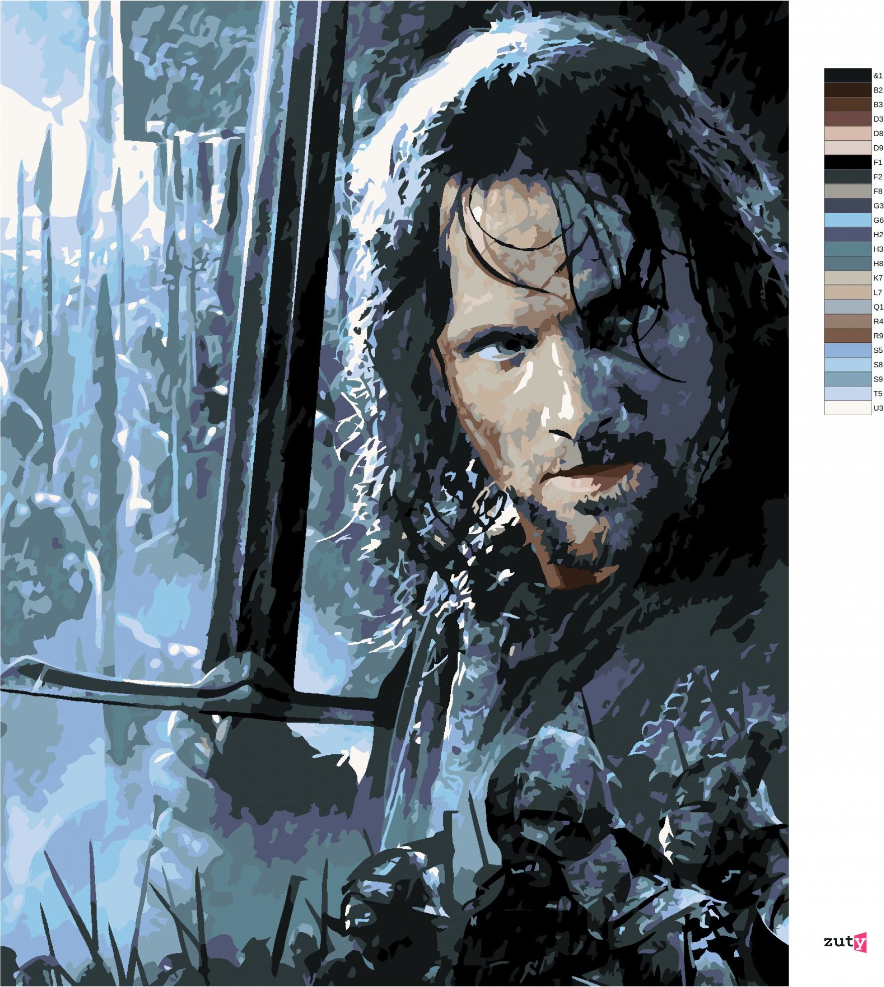 zuty Malování podle čísel - ARAGORN A BITVA O HELMŮV ŽLEB (PÁN PRSTENŮ) - Rozměr: 40x50 cm, Rámování: Varianta: bez rámu a bez vypnutí plátna - obrázek 4