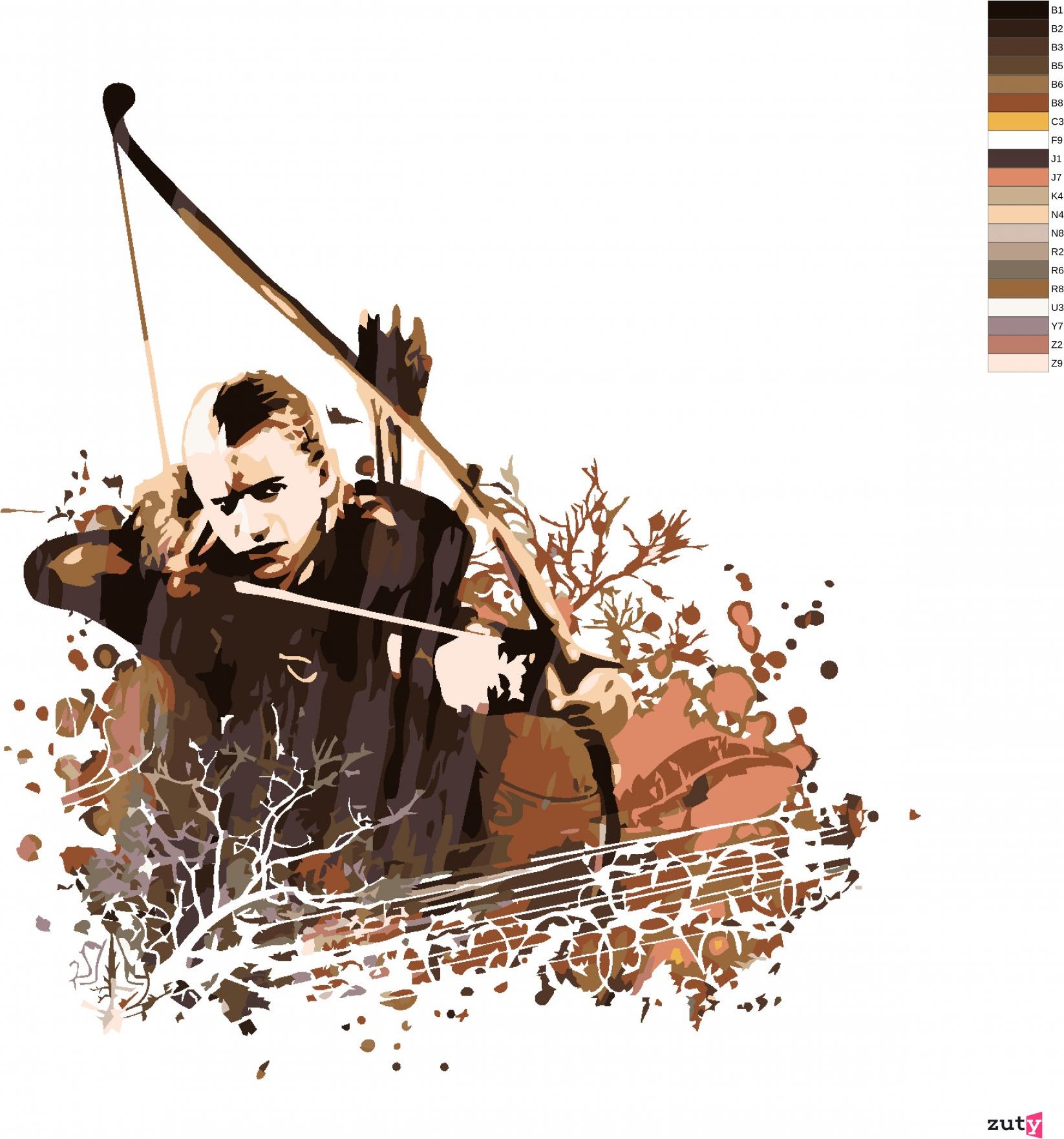 zuty Malování podle čísel - MALOVANÝ LEGOLAS (PÁN PRSTENŮ) - Rozměr: 40x50 cm, Rámování: Varianta: bez rámu a bez vypnutí plátna - obrázek 4