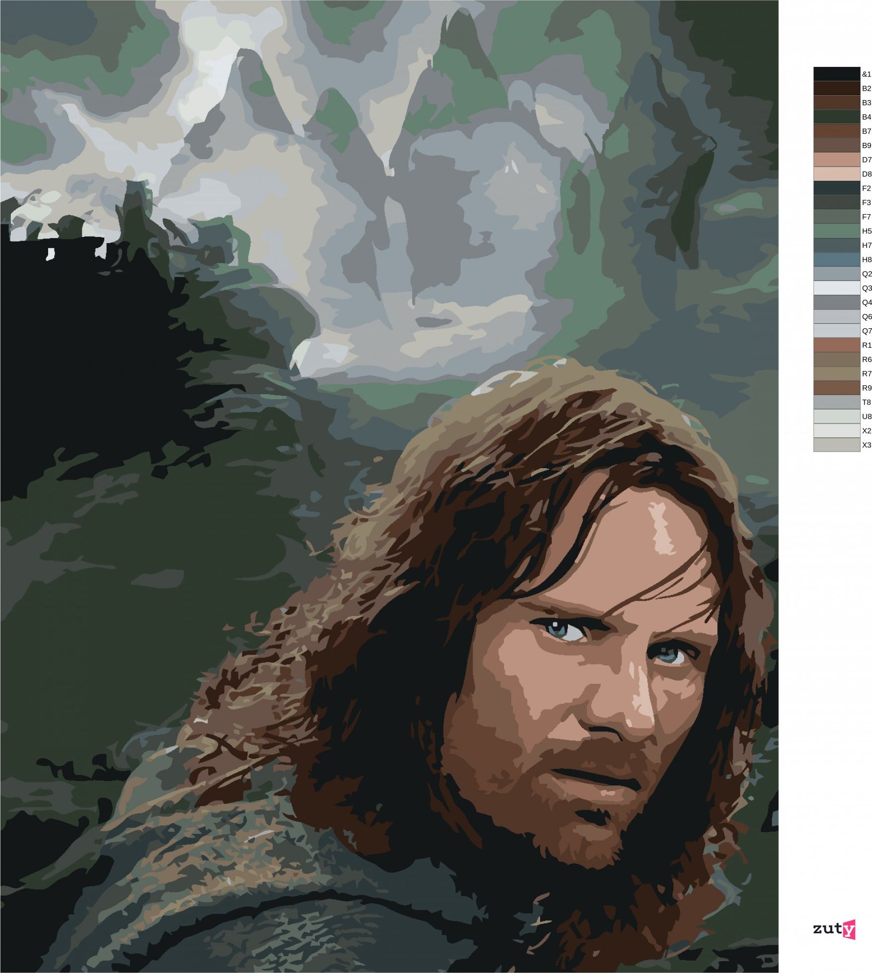 zuty Malování podle čísel - ARAGORN PORTRÉT (PÁN PRSTENŮ) - Rozměr: 40x50 cm, Rámování: Varianta: bez rámu a bez vypnutí plátna - obrázek 3