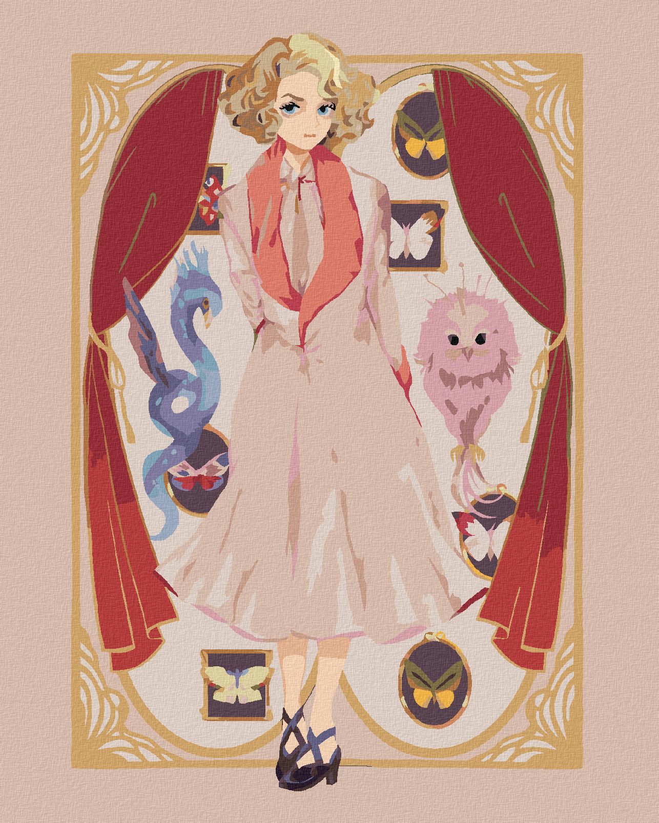 zuty Malování podle čísel - KRESLENÁ QUEENIE GOLDSTEINOVÁ (FANTASTICKÁ ZVÍŘATA) - Rozměr: 40x50 cm, Rámování: Varianta: bez rámu a bez vypnutí plátna - obrázek 1