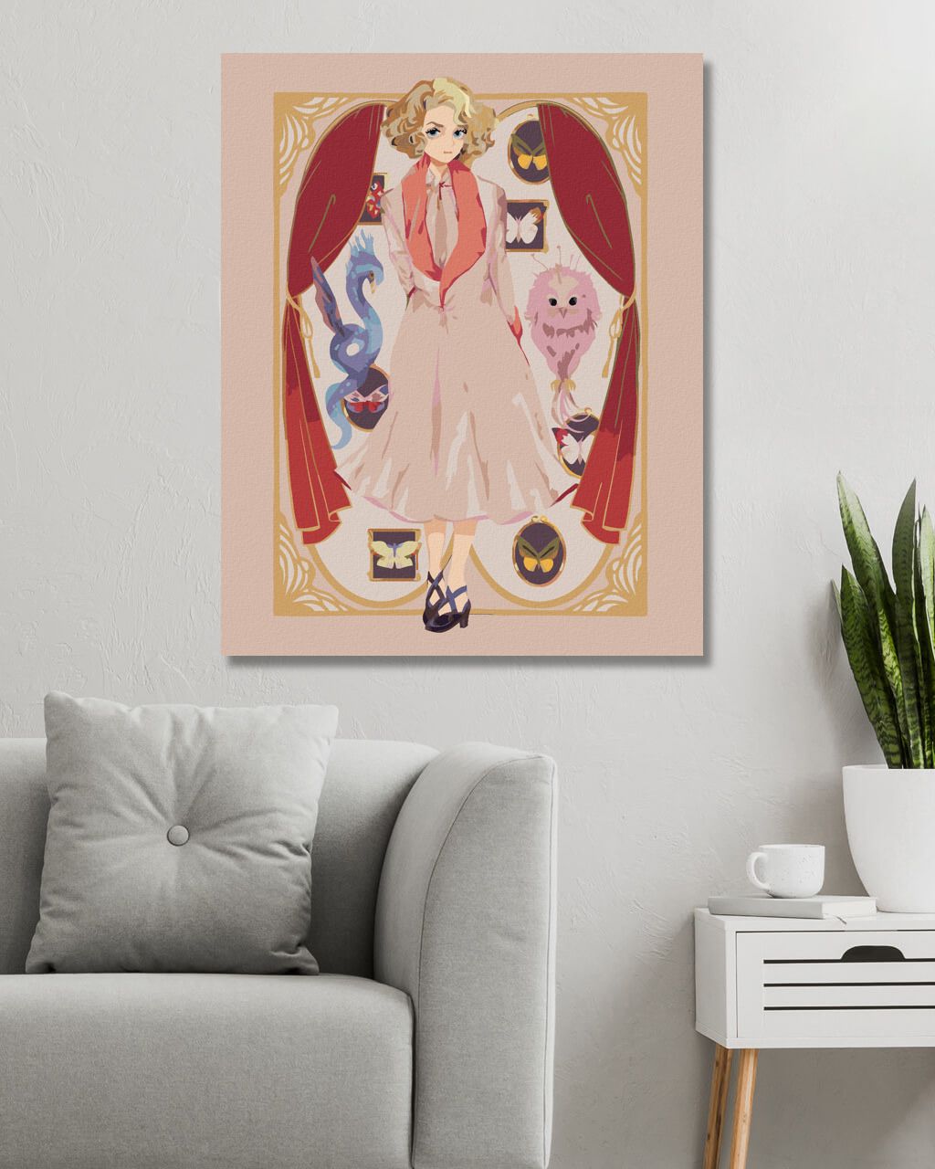 zuty Malování podle čísel - KRESLENÁ QUEENIE GOLDSTEINOVÁ (FANTASTICKÁ ZVÍŘATA) - Rozměr: 40x50 cm, Rámování: Varianta: vypnuté plátno na rám - obrázek 9