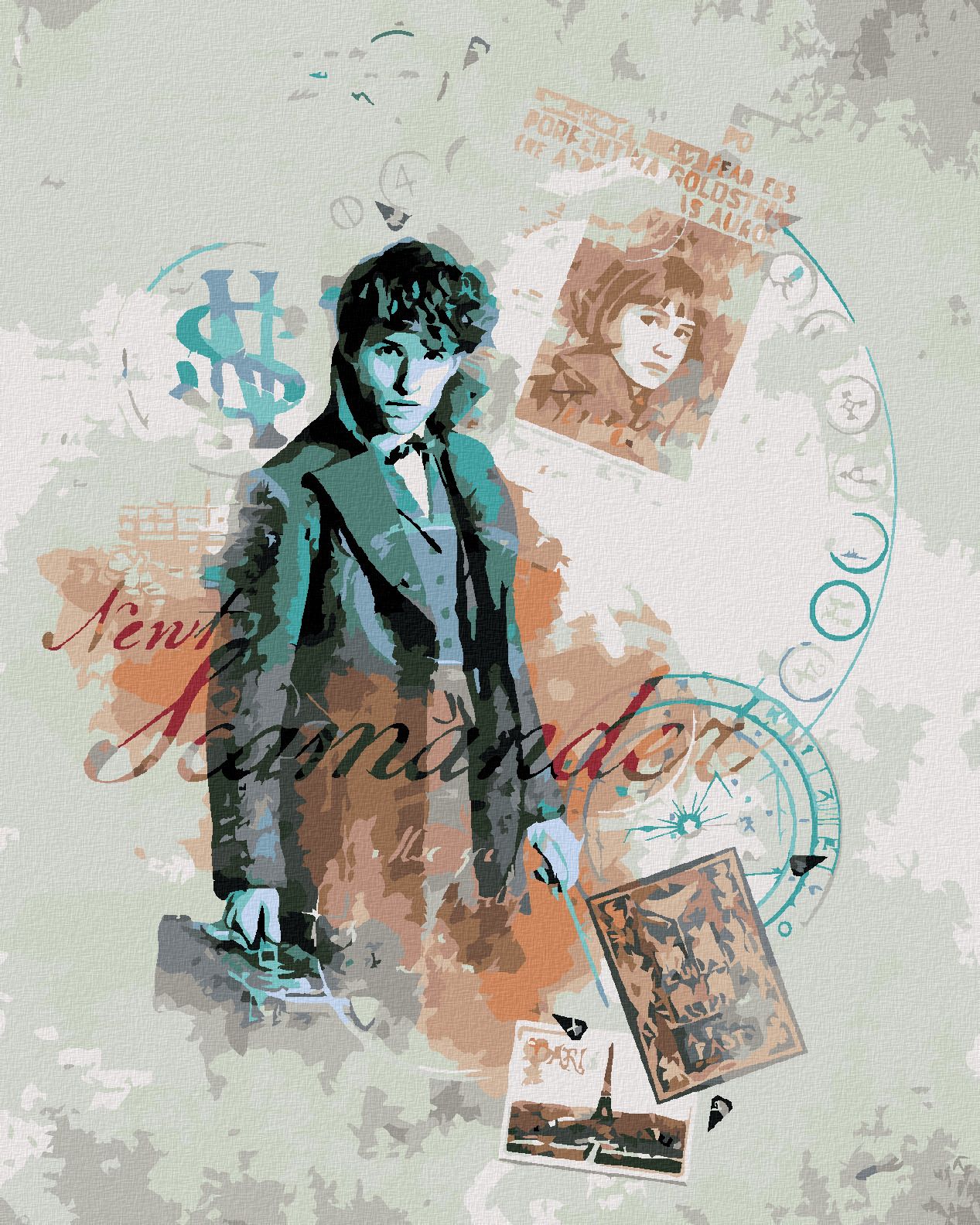zuty Malování podle čísel - KOLÁŽ MLOK SCAMANDER (FANTASTICKÁ ZVÍŘATA) - Rozměr: 40x50 cm, Rámování: Varianta: vypnuté plátno na rám - obrázek 1