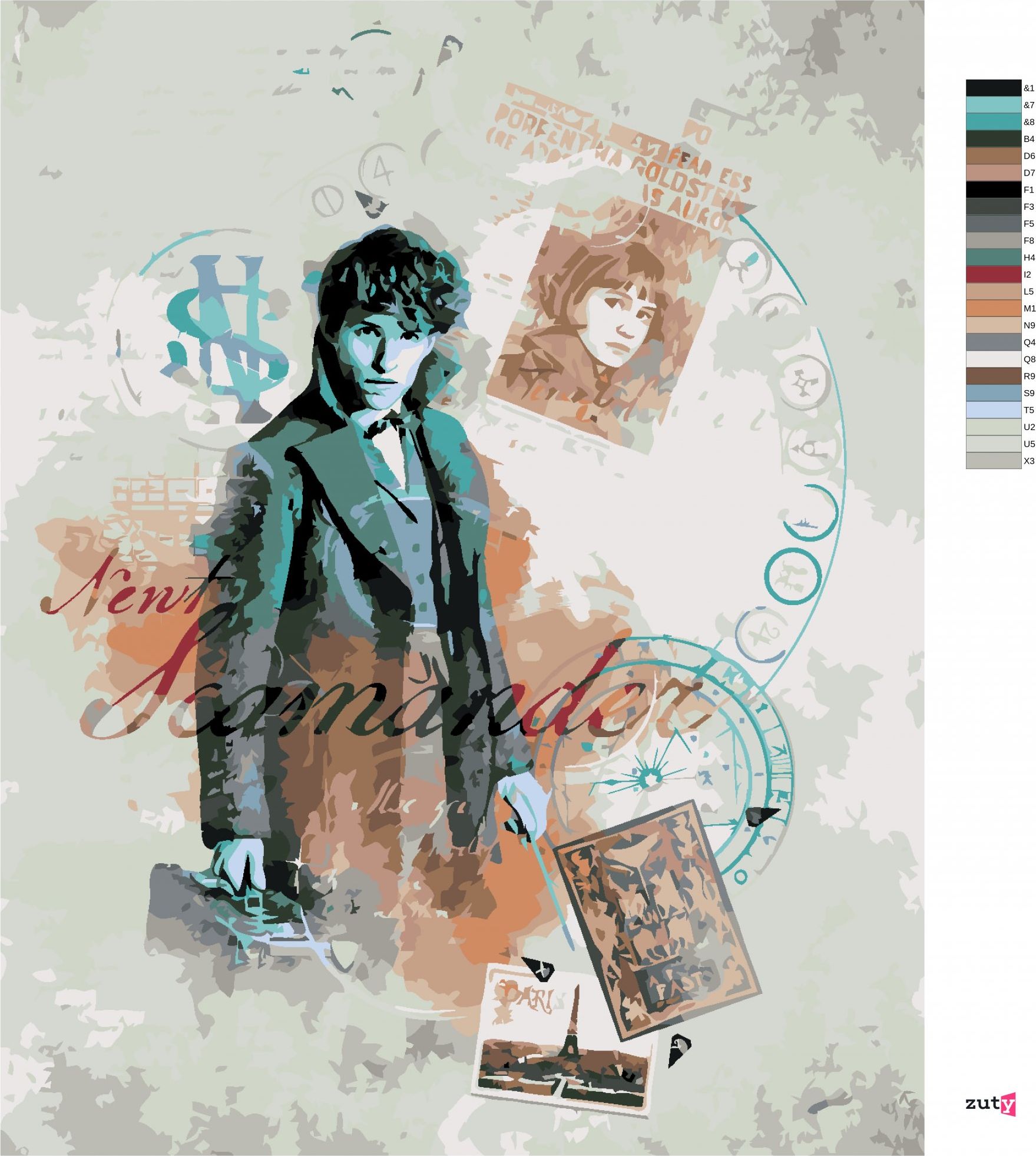 zuty Malování podle čísel - KOLÁŽ MLOK SCAMANDER (FANTASTICKÁ ZVÍŘATA) - Rozměr: 40x50 cm, Rámování: Varianta: vypnuté plátno na rám - obrázek 4