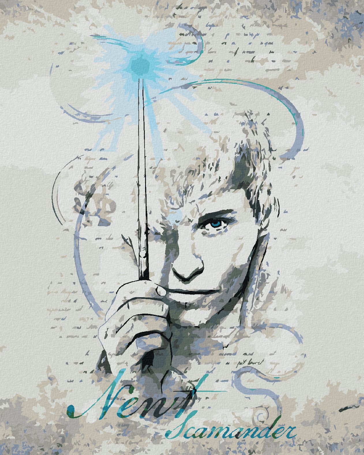 zuty Malování podle čísel - KRESBA MLOK SCAMANDER (FANTASTICKÁ ZVÍŘATA) - Rozměr: 40x50 cm, Rámování: Varianta: vypnuté plátno na rám - obrázek 1