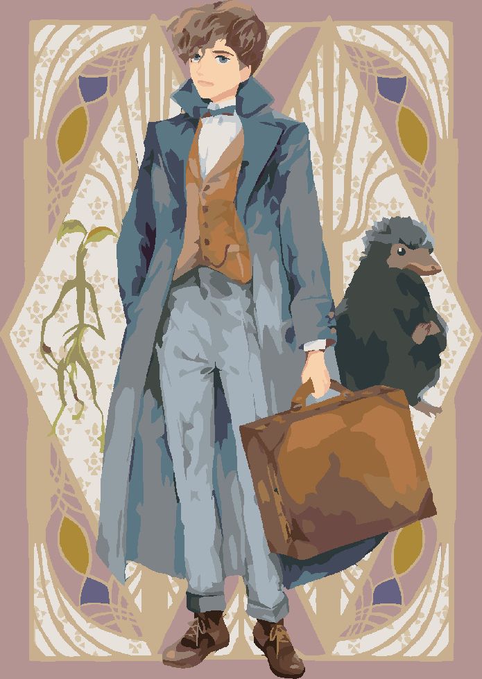 zuty Malování podle čísel - KRESLENÝ MLOK SCAMANDER S KUFREM, KŮROLEZ VĚTVÍK A HRABÁK (FANTASTICKÁ ZVÍŘATA) - Rozměr: 40x50 cm, Rámování: Varianta: vypnuté plátno na rám - obrázek 10