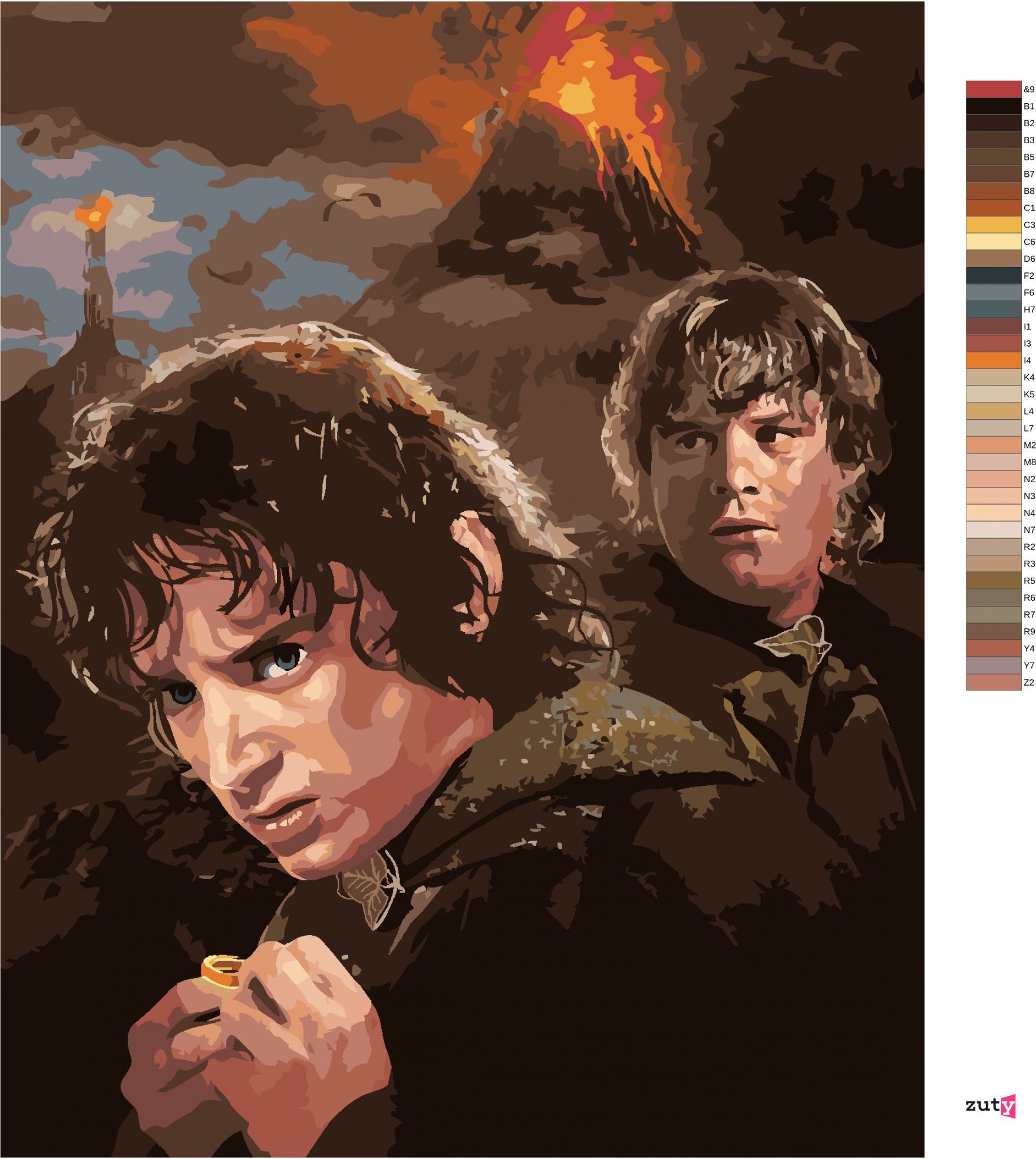 zuty Malování podle čísel - FRODO A SAM U HORY OSUDU (PÁN PRSTENŮ) - Rozměr: 40x50 cm, Rámování: Varianta: bez rámu a bez vypnutí plátna - obrázek 9