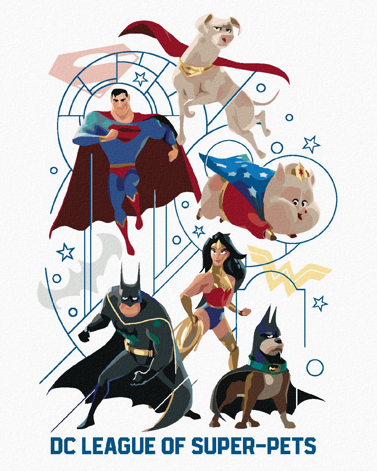 zuty Malování podle čísel - SUPERMAN, BATMAN, WONDER WOMAN (DC LIGA SUPERMAZLÍČKŮ) - Rozměr: 40x50 cm, Rámování: Varianta: bez rámu a bez vypnutí plátna - obrázek 1