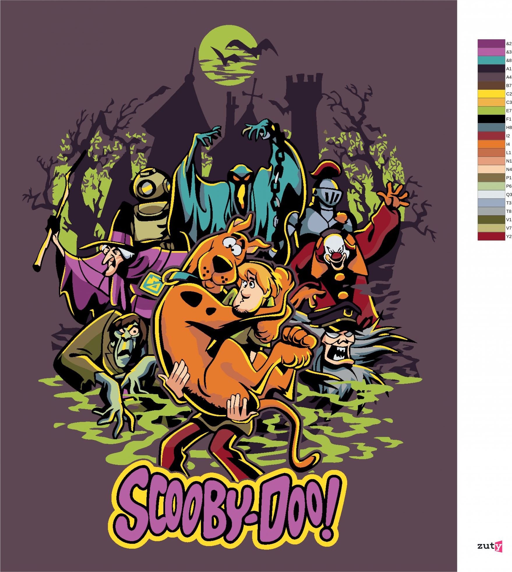 zuty Malování podle čísel - SHAGGY, SCOOBY-DOO A PŘÍŠERY - Rozměr: 40x50 cm, Rámování: Varianta: bez rámu a bez vypnutí plátna - obrázek 2