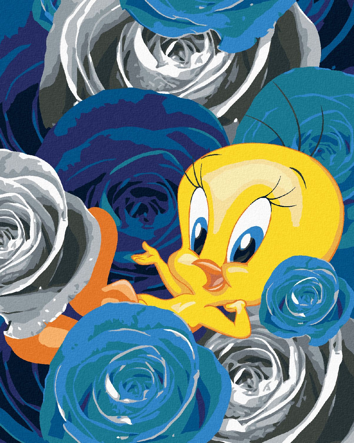 zuty Malování podle čísel - TWEETY A RŮŽE (LOONEY TUNES) - Rozměr: 40x50 cm, Rámování: Varianta: vypnuté plátno na rám - obrázek 1