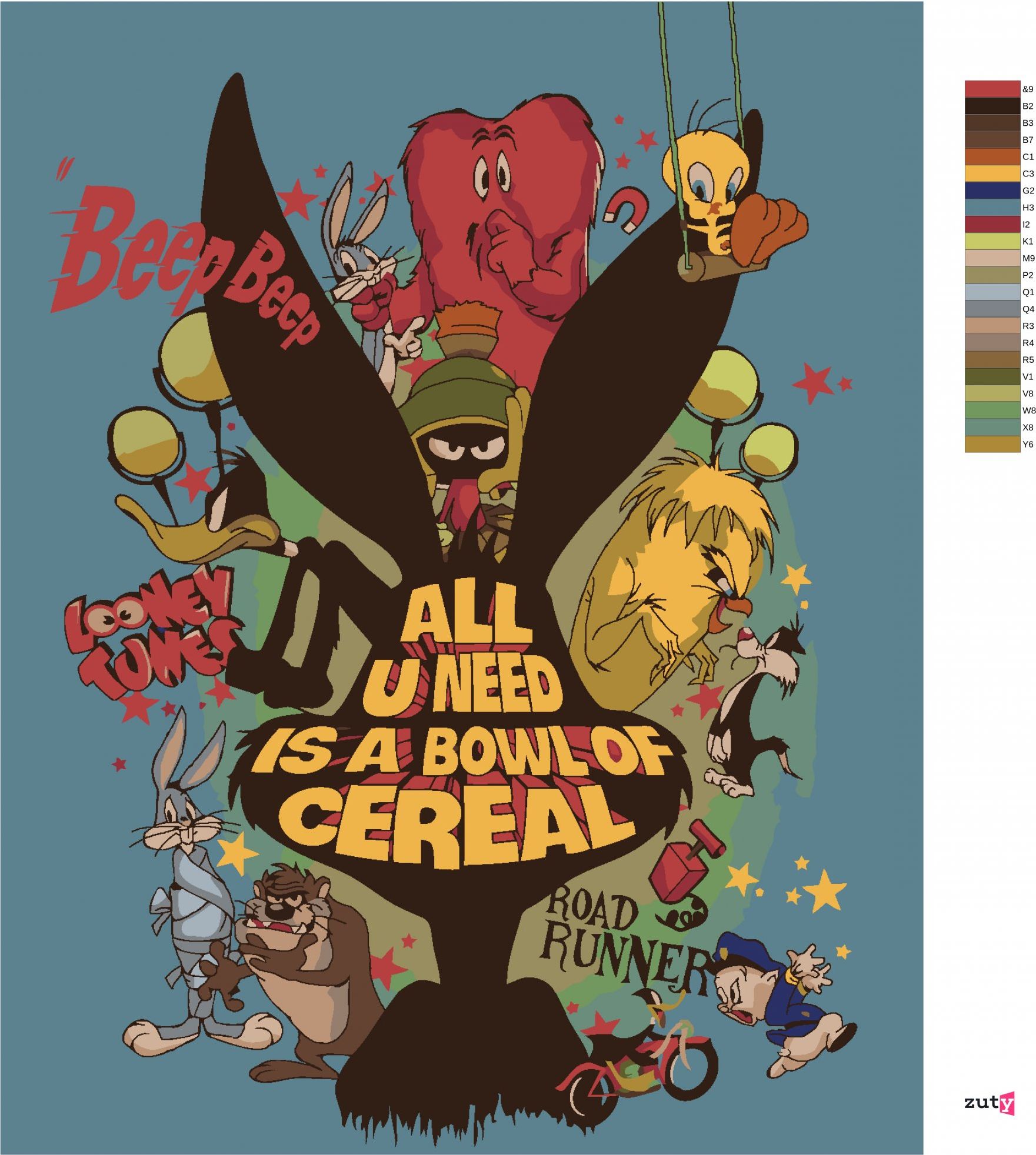 zuty Malování podle čísel - LOONEY TUNES RETRO PLAKÁT - Rozměr: 40x50 cm, Rámování: Varianta: bez rámu a bez vypnutí plátna - obrázek 10
