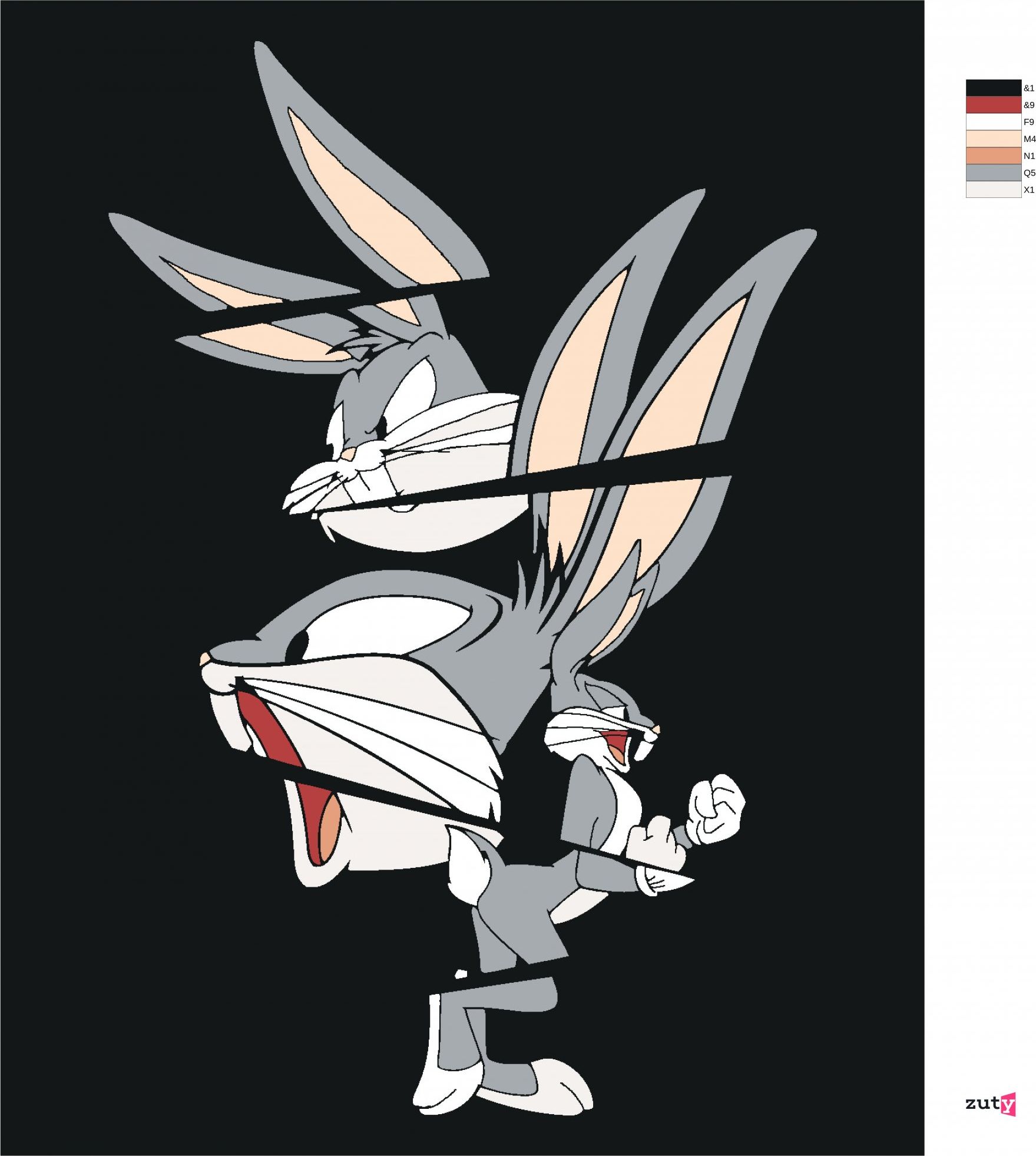 zuty Malování podle čísel - BUGS BUNNY ABSTRAKCE (LOONEY TUNES) - Rozměr: 40x50 cm, Rámování: Varianta: bez rámu a bez vypnutí plátna - obrázek 2