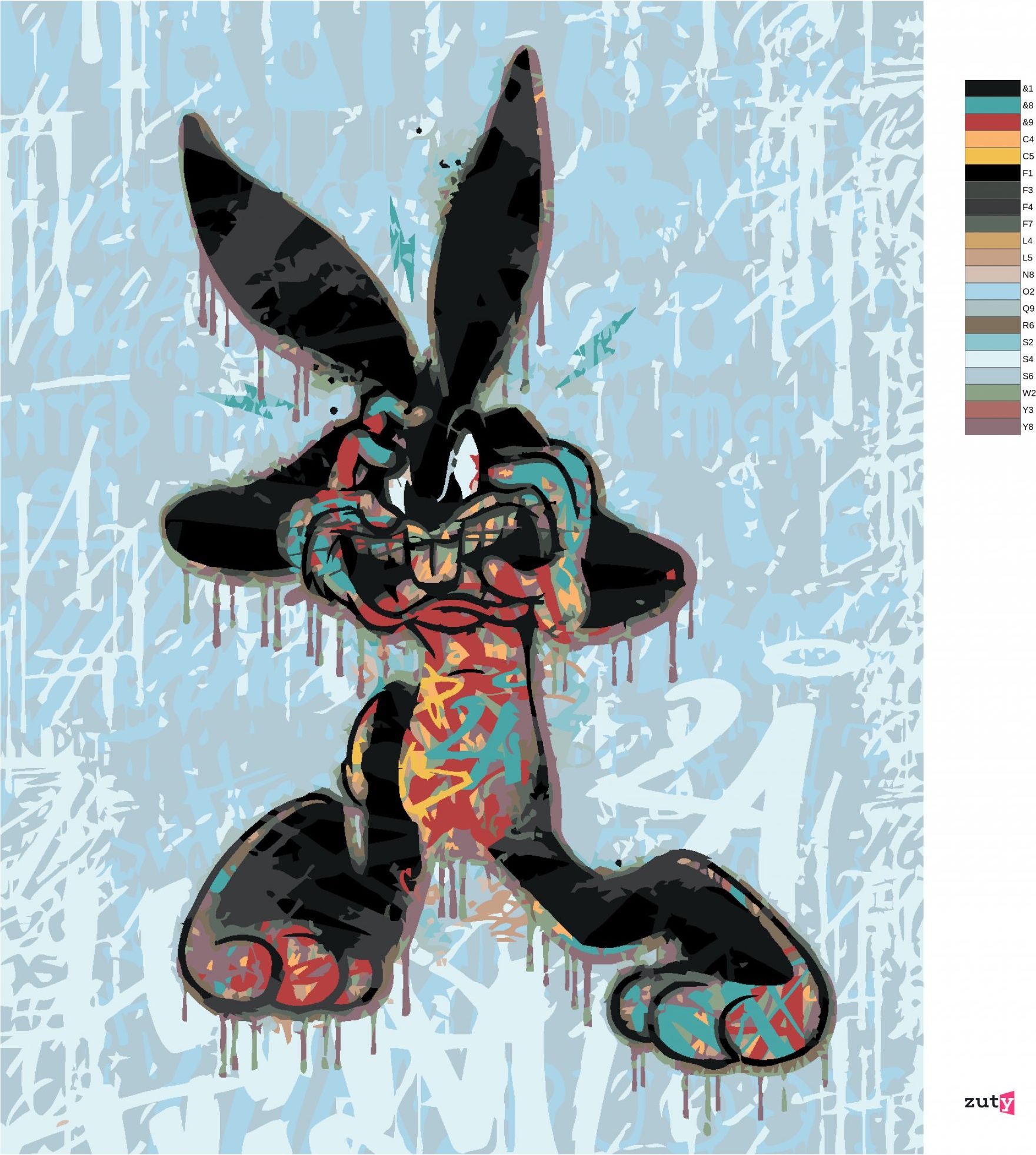 zuty Malování podle čísel - BUGS BUNNY GRAFFITI (LOONEY TUNES) - Rozměr: 40x50 cm, Rámování: Varianta: vypnuté plátno na rám - obrázek 2
