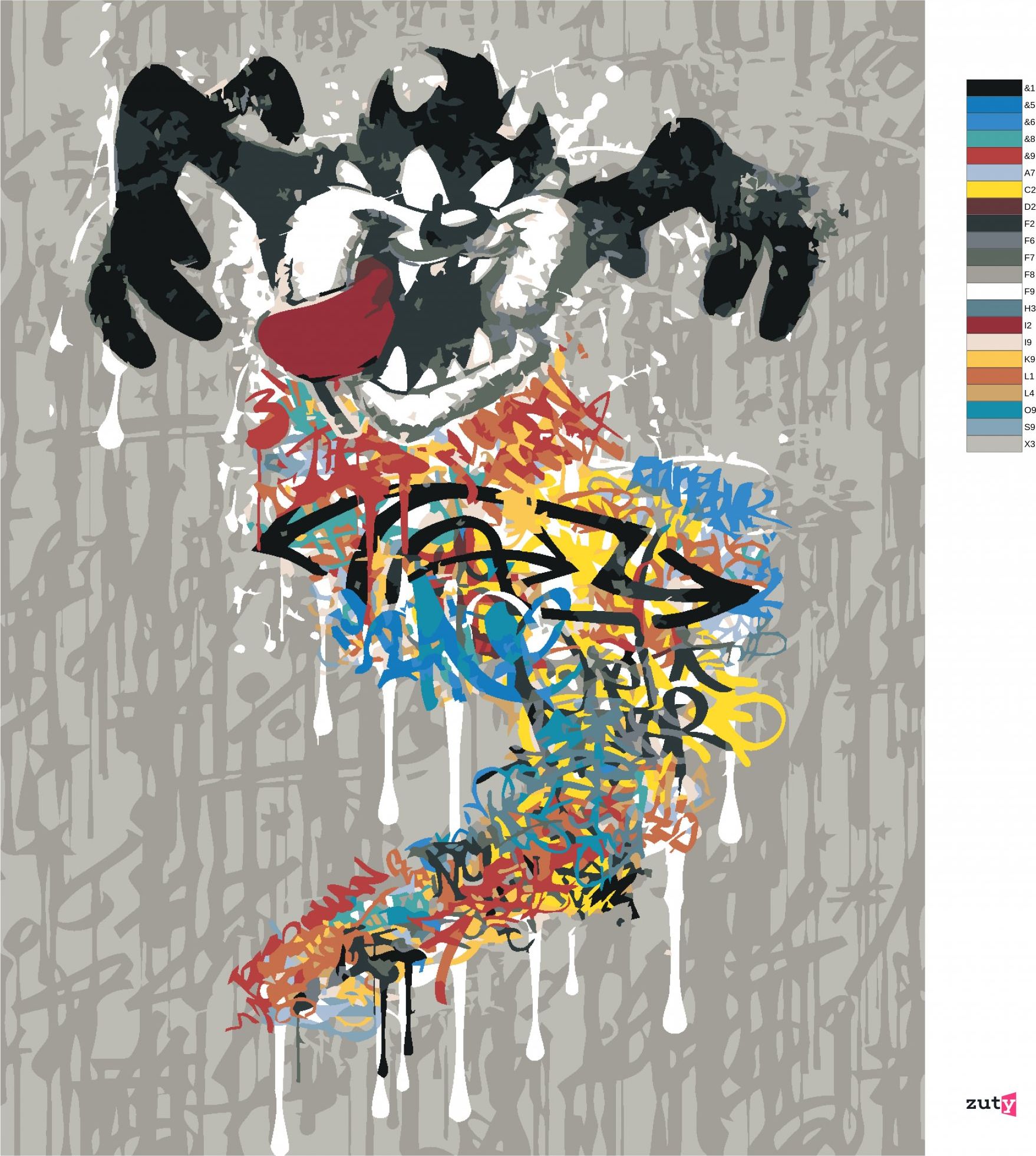 zuty Malování podle čísel - TAZ GRAFFITI (LOONEY TUNES) - Rozměr: 40x50 cm, Rámování: Varianta: bez rámu a bez vypnutí plátna - obrázek 4