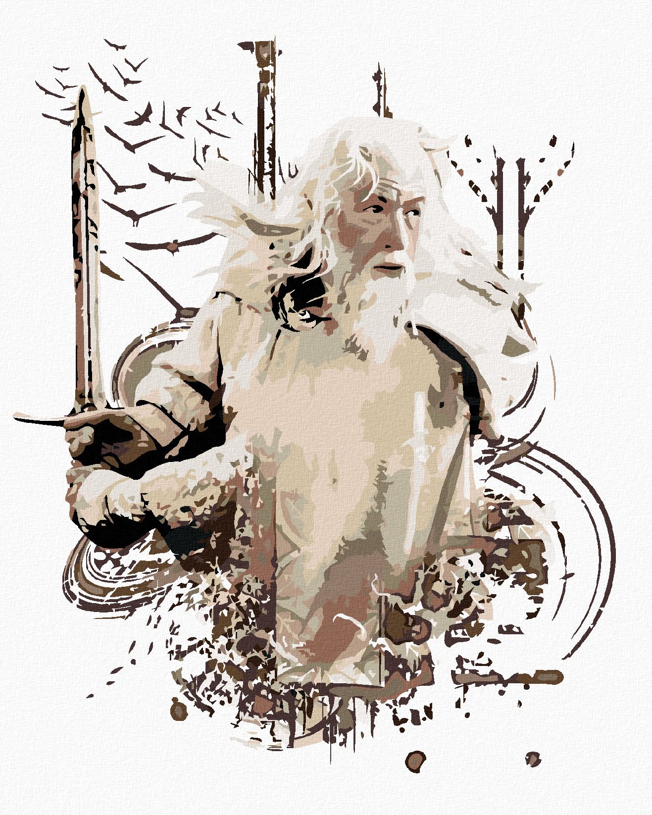 zuty Malování podle čísel - MALOVANÝ GANDALF (PÁN PRSTENŮ) - Rozměr: 40x50 cm, Rámování: Varianta: bez rámu a bez vypnutí plátna - obrázek 1