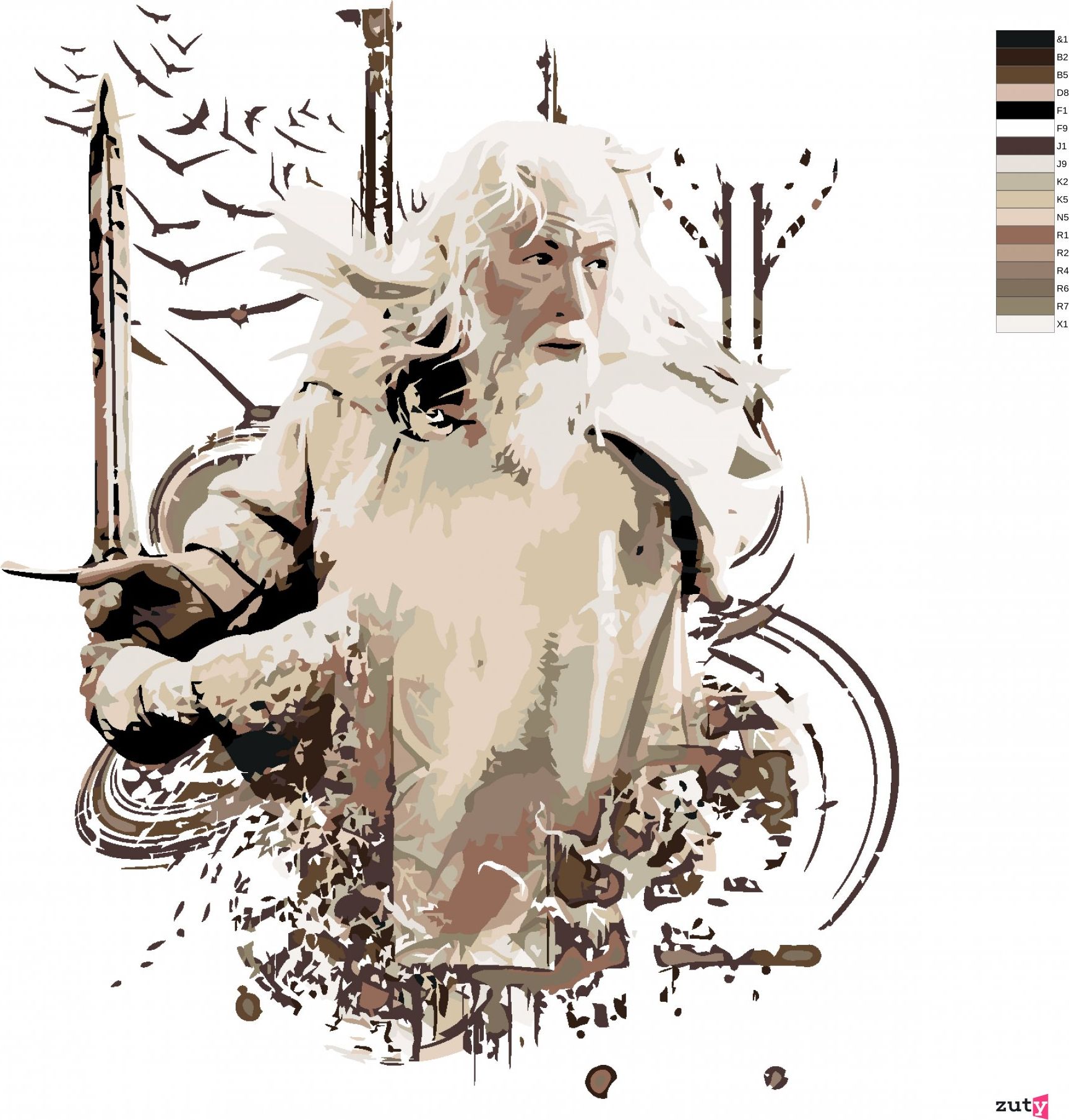 zuty Malování podle čísel - MALOVANÝ GANDALF (PÁN PRSTENŮ) - Rozměr: 40x50 cm, Rámování: Varianta: vypnuté plátno na rám - obrázek 4