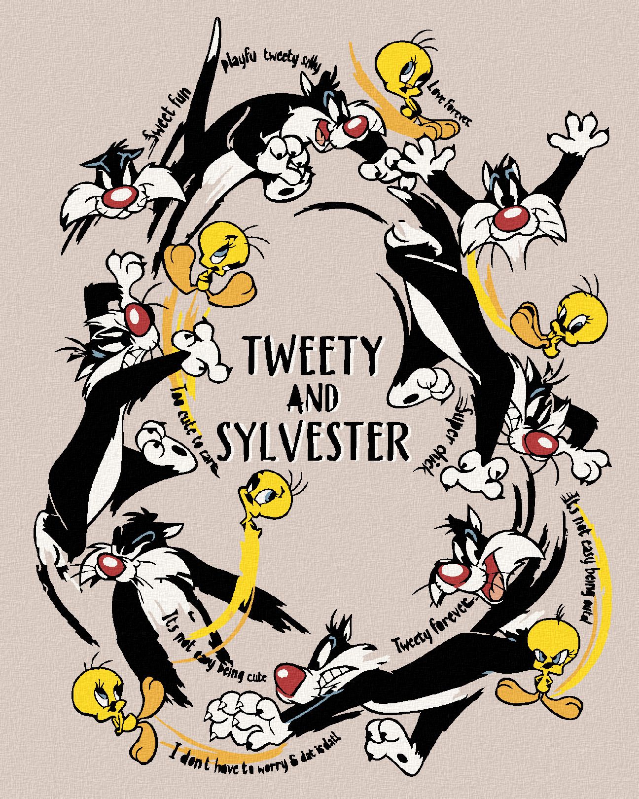 zuty Malování podle čísel - SYLVESTER A TWEETY (LOONEY TUNES) - Rozměr: 40x50 cm, Rámování: Varianta: vypnuté plátno na rám - obrázek 1