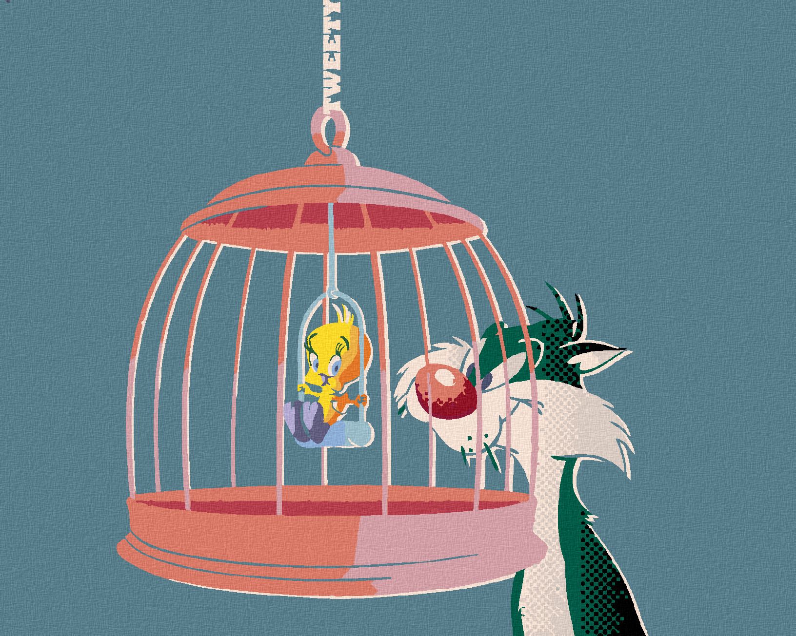 zuty Malování podle čísel - SYLVESTER A TWEETY V KLECI (LOONEY TUNES) - Rozměr: 40x50 cm, Rámování: Varianta: bez rámu a bez vypnutí plátna - obrázek 1