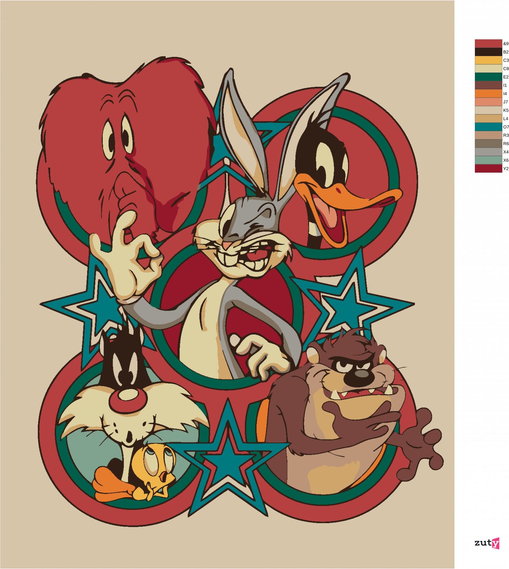 zuty Malování podle čísel - LOONEY TUNES RETRO PLAKÁT II - Rozměr: 40x50 cm, Rámování: Varianta: bez rámu a bez vypnutí plátna - obrázek 2