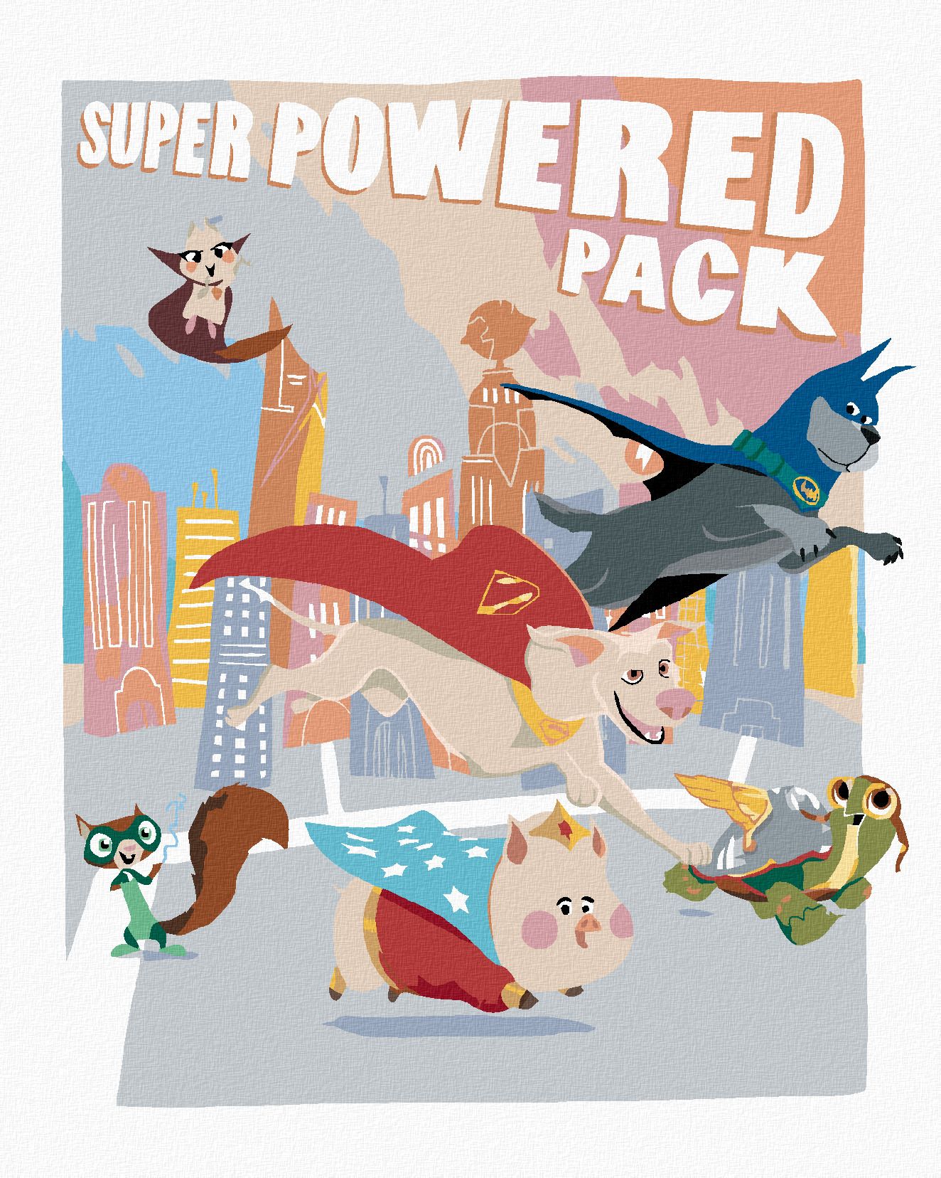 zuty Malování podle čísel - SUPER POWER PACK (DC LIGA SUPERMAZLÍČKŮ) - Rozměr: 40x50 cm, Rámování: Varianta: vypnuté plátno na rám - obrázek 1
