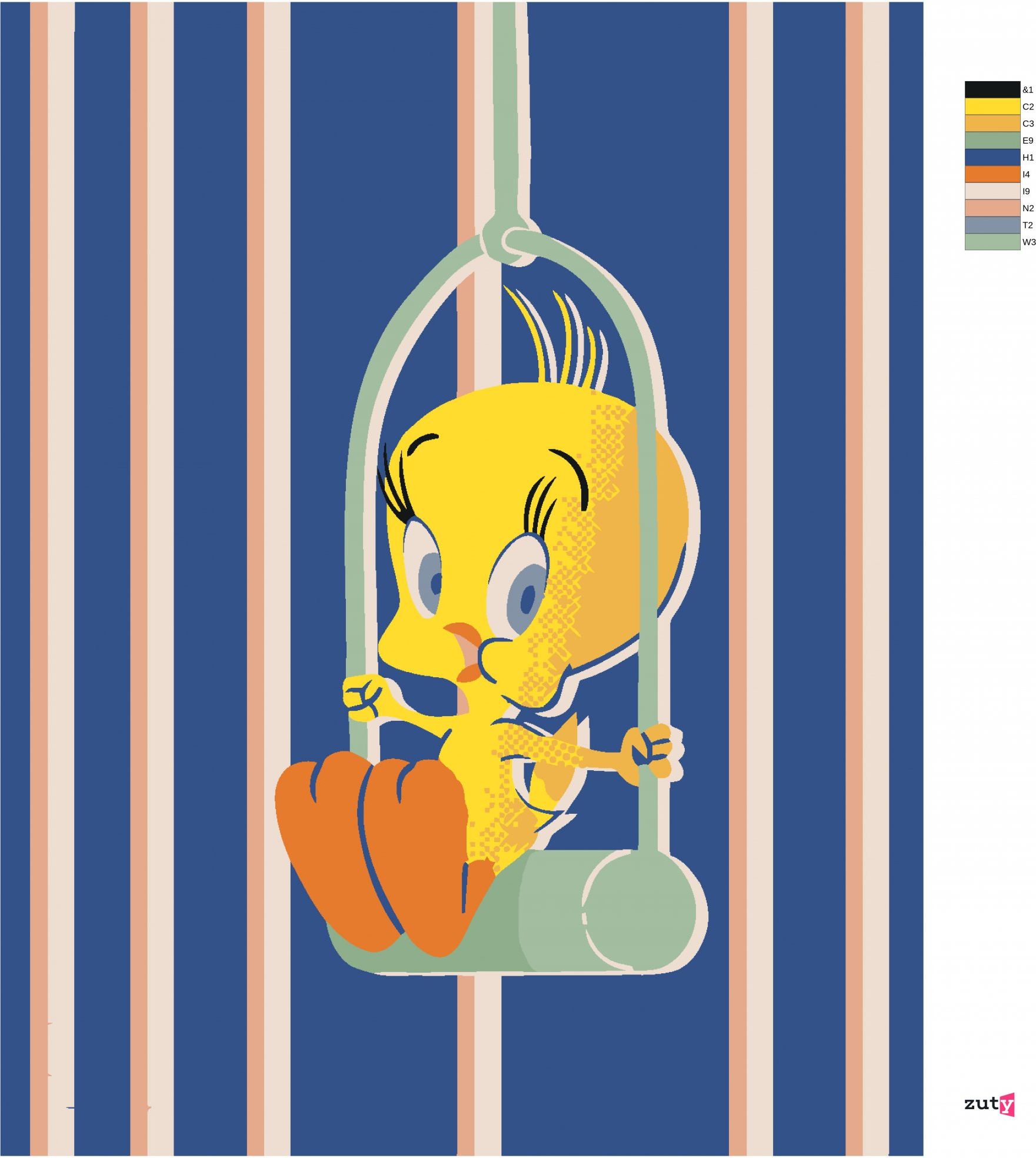 zuty Malování podle čísel - TWEETY NA BIDÝLKU (LOONEY TUNES) - Rozměr: 40x50 cm, Rámování: Varianta: bez rámu a bez vypnutí plátna - obrázek 6