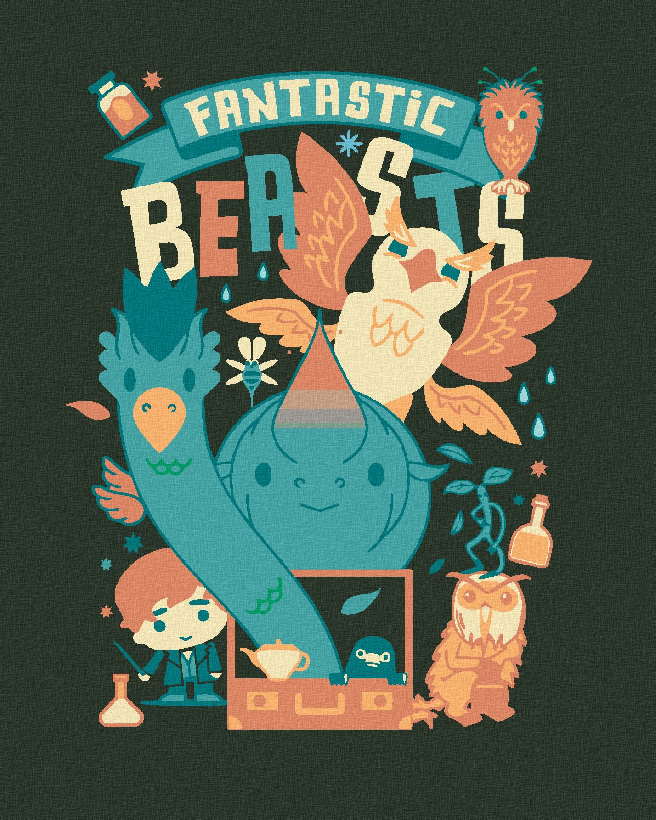 zuty Malování podle čísel - PLAKÁT KRESLENÍ TVOROVÉ A MLOK SCAMANDER (FANTASTICKÁ ZVÍŘATA) - Rozměr: 40x50 cm, Rámování: Varianta: bez rámu a bez vypnutí plátna - obrázek 1