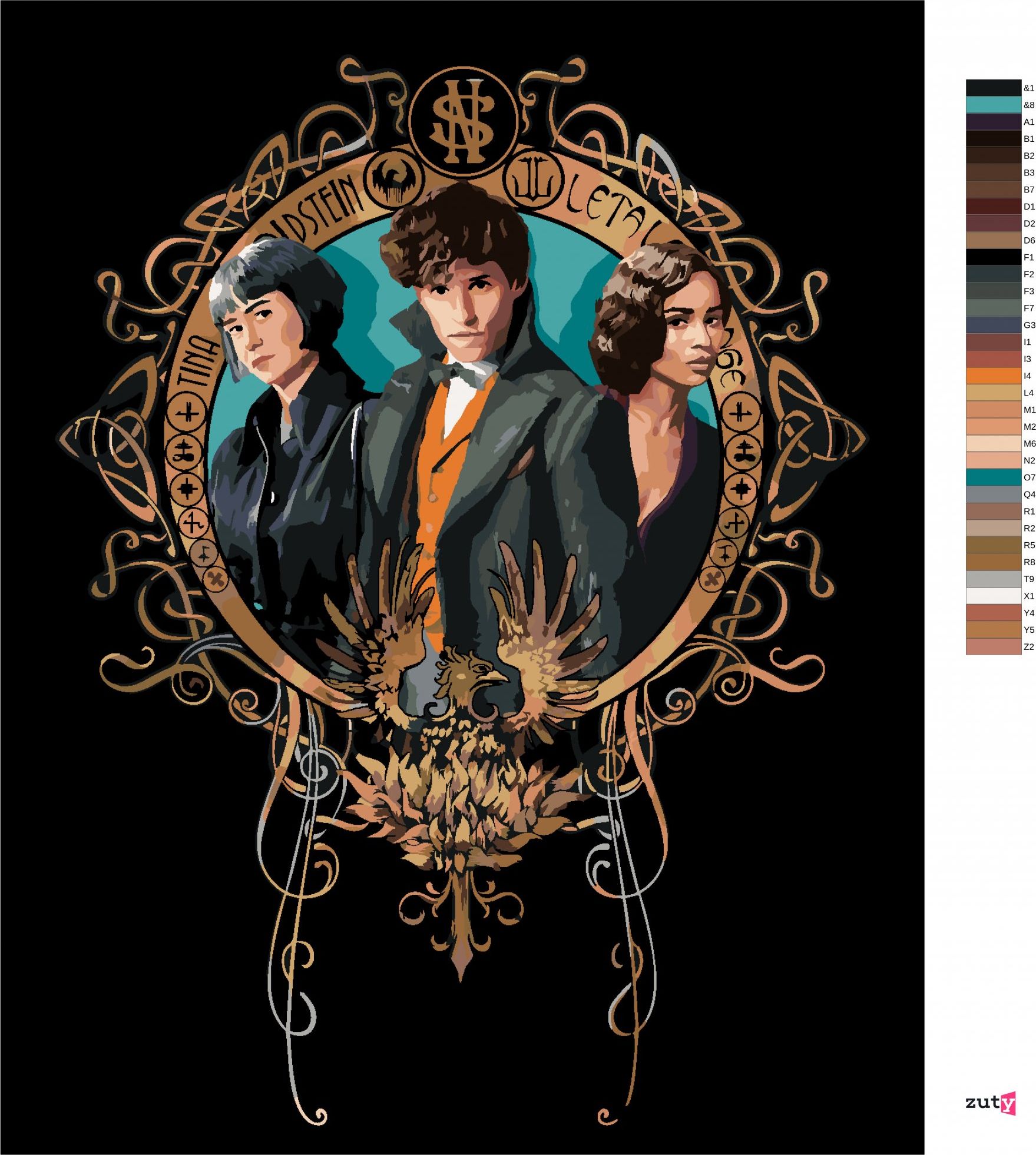 zuty Malování podle čísel - PORTRÉT MLOK SCAMANDER, LETA LESTRANGEOVÁ A PORPENTINA GOLDSTEINOVÁ (FANTASTICKÁ ZVÍŘATA) - Rozměr: 40x50 cm, Rámování: Varianta: bez rámu a bez vypnutí plátna - obrázek 3