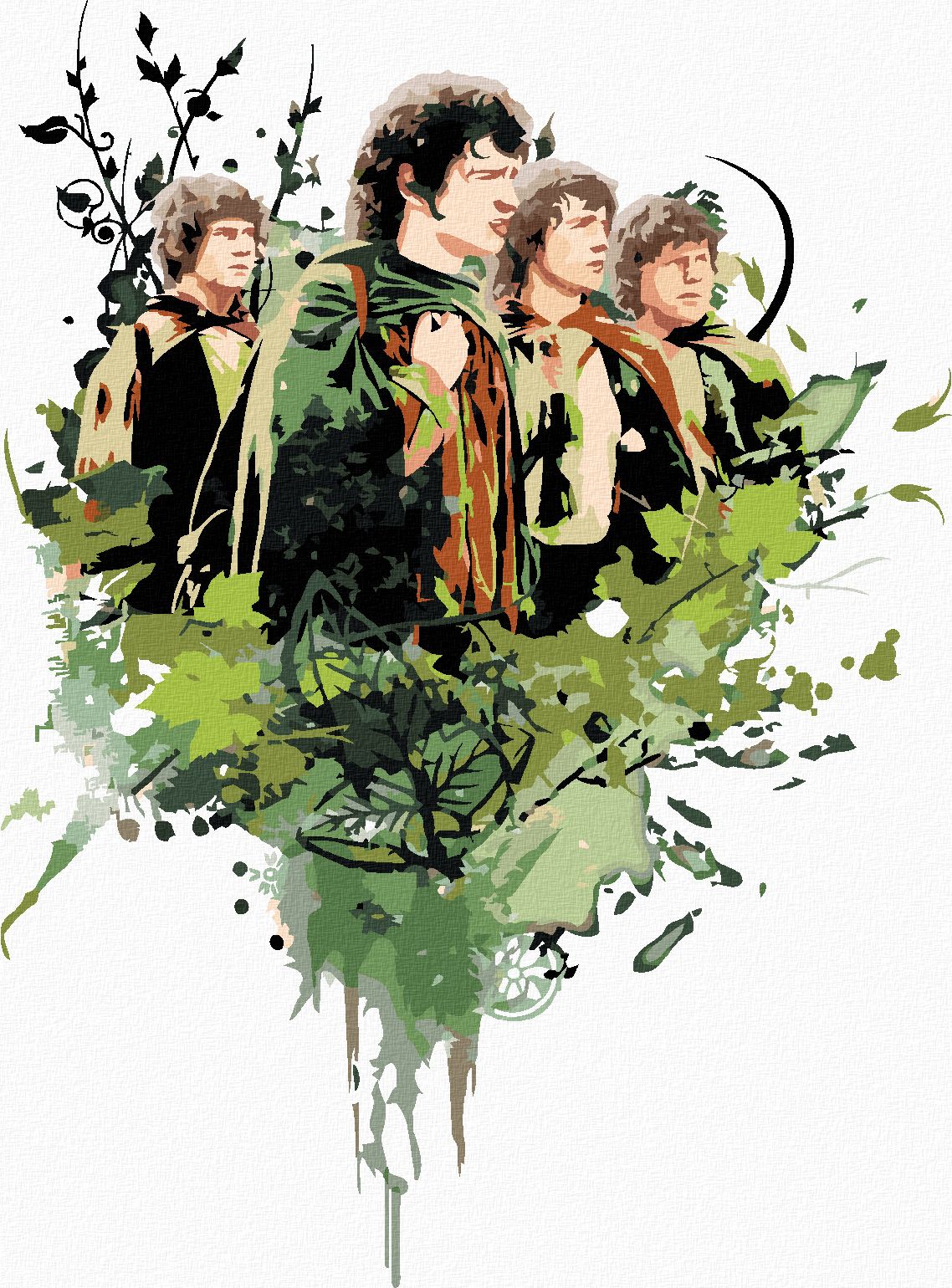 zuty Malování podle čísel - MALOVANÝ FRODO A HOBITI (PÁN PRSTENŮ) - Rozměr: 40x50 cm, Rámování: Varianta: vypnuté plátno na rám - obrázek 1